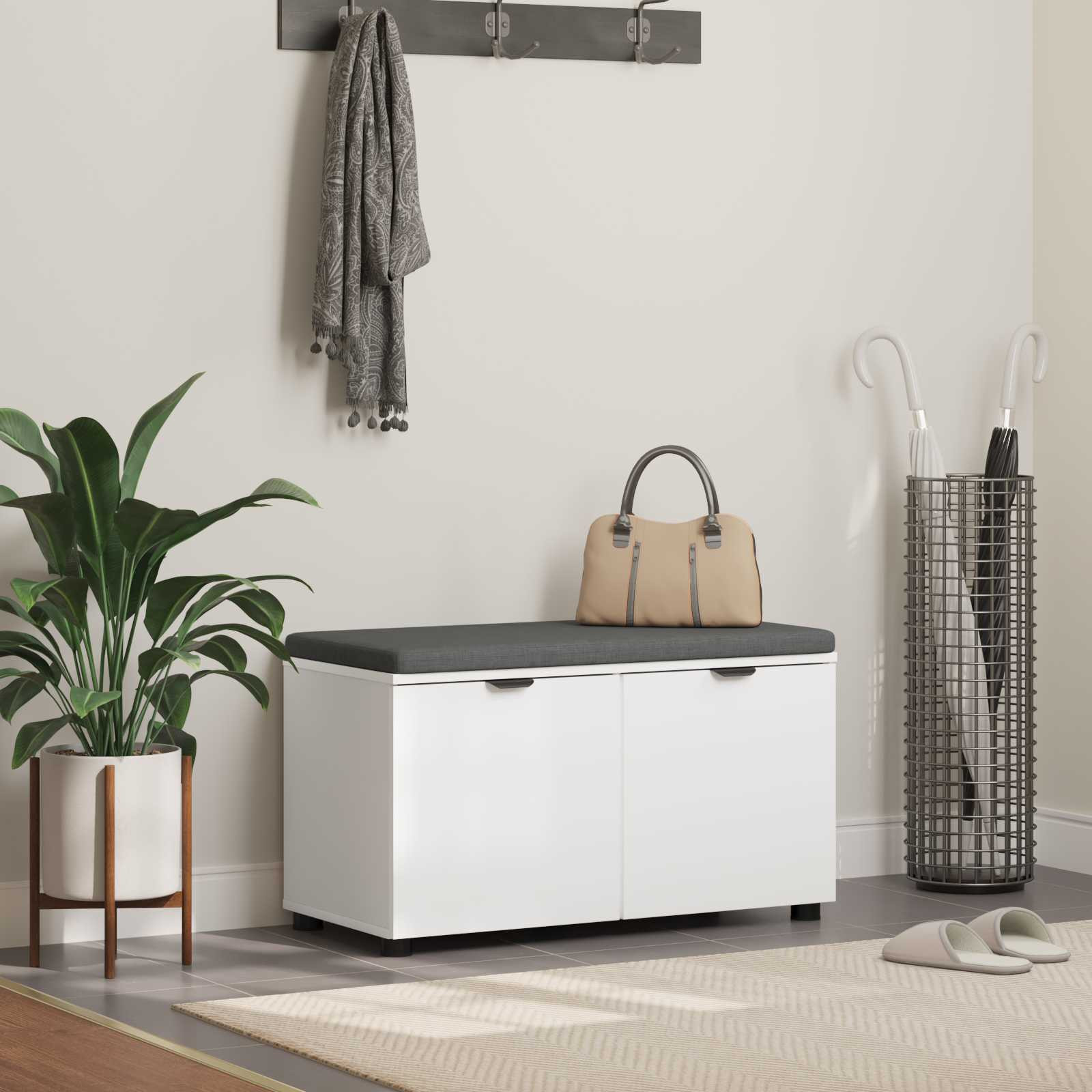 vidaXL Flurbank mit Kissen mit Regal mit Speicher Weiß 80 x 38 x 46 cm
