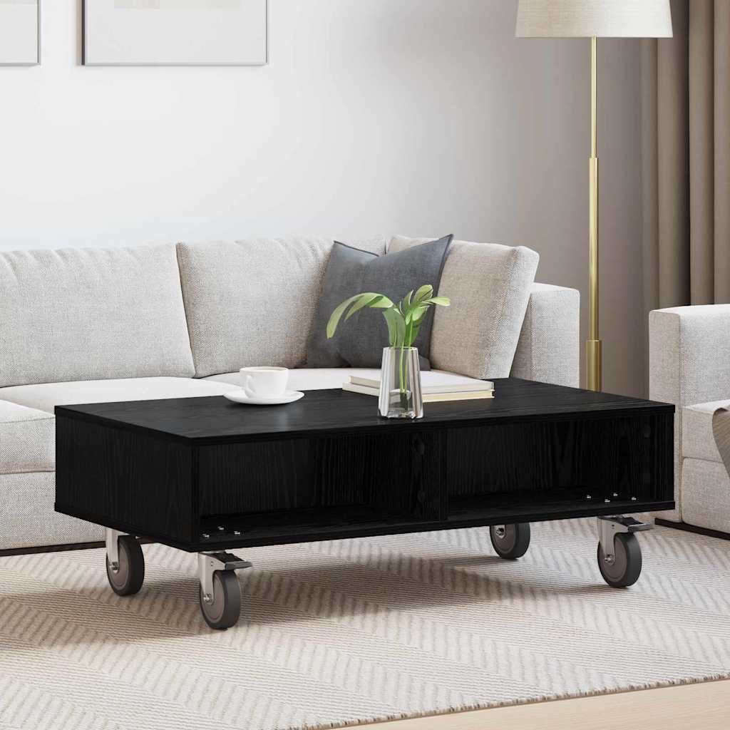vidaXL Beistelltisch mit Rädern Schwarz Eichen-Optik 90 x 50 x 30 cm