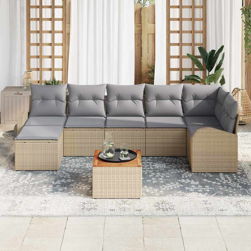 vidaXL Gartensofa-set mit Kissen 8 pcs Beige Poly-Rattan
