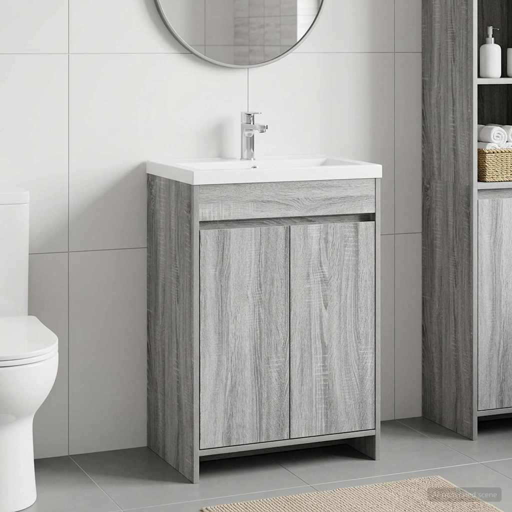 vidaXL Badunterschrank Grau Sonoma 56 x 37,5 x 81 cm Holzwerkstoff