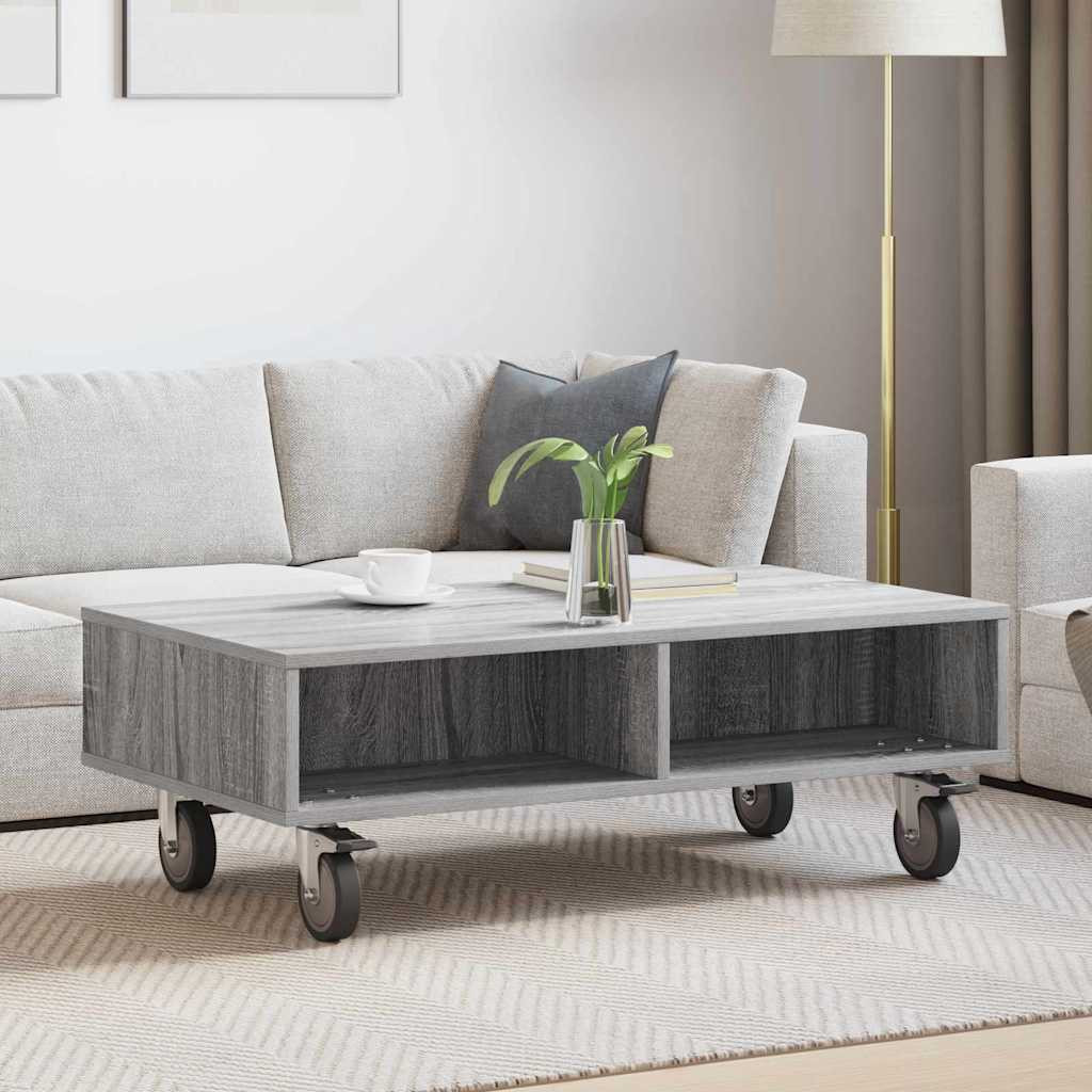 vidaXL Beistelltisch mit Rädern Graues Sonoma 90 x 50 x 30 cm