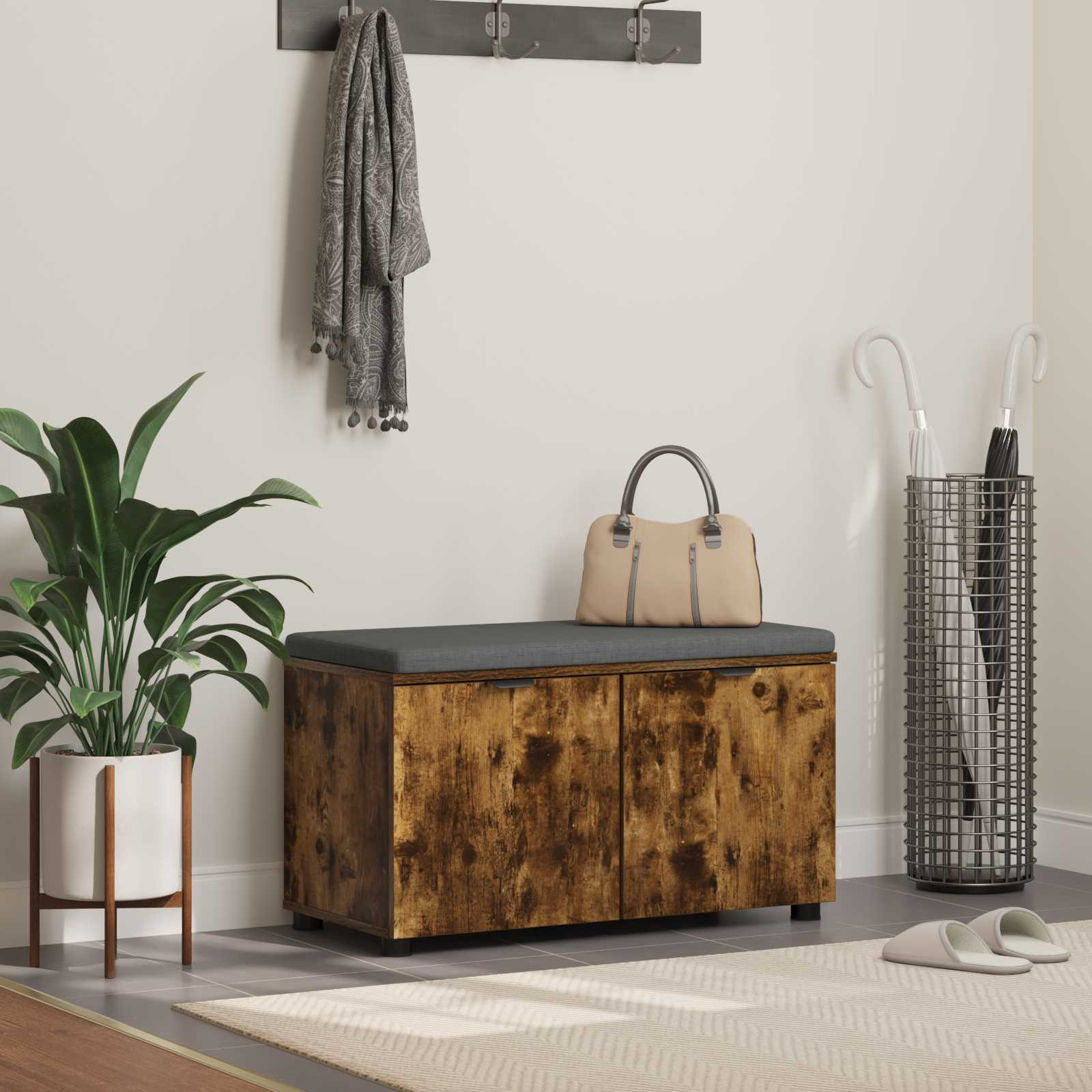 vidaXL Flurbank mit Kissen mit Regal Geräucherte Eiche 80 x 38 x 46 cm