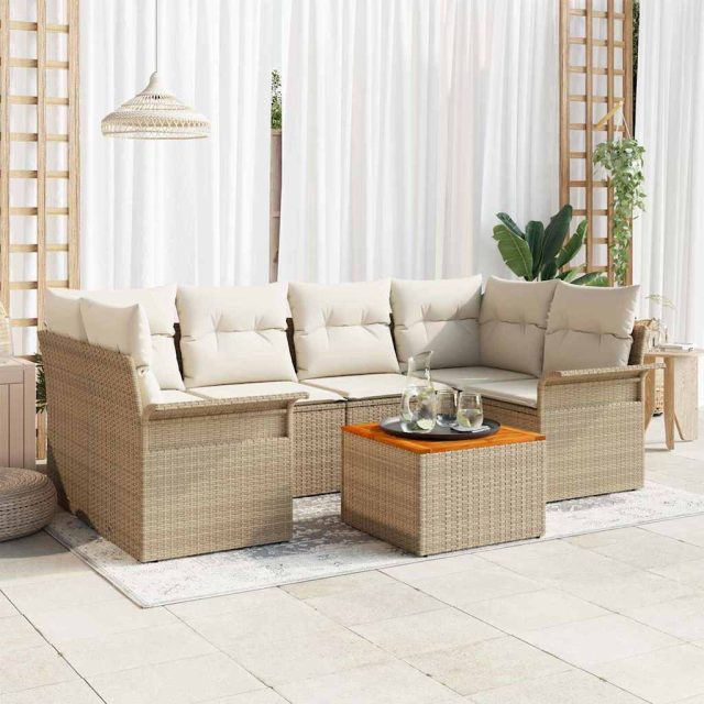 vidaXL Gartensofa-set mit Kissen 7 pcs Beige Poly-Rattan