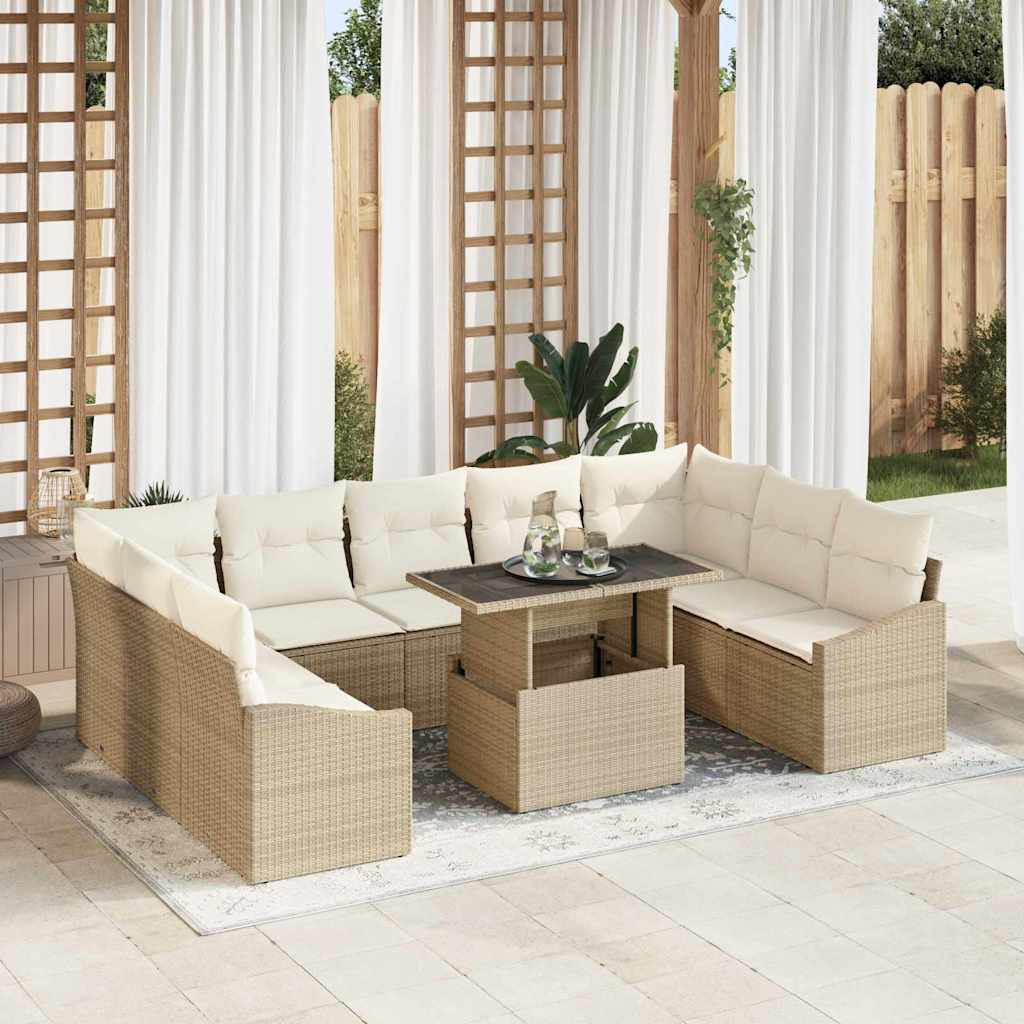 vidaXL Sofa Set mit Kissen 10 pcs Beige und Creme Poly-Rattan