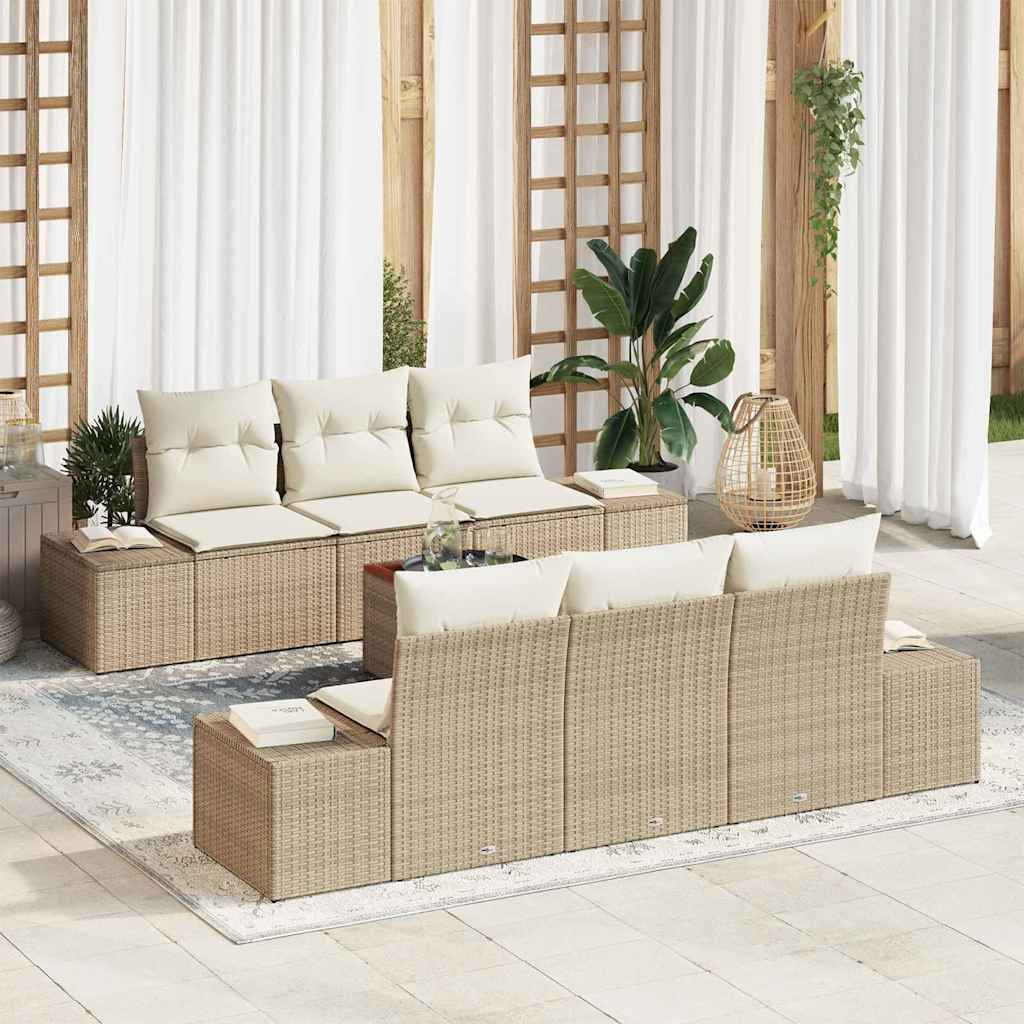 vidaXL Gartensofa-set mit Kissen 7 pcs Beige Poly-Rattan