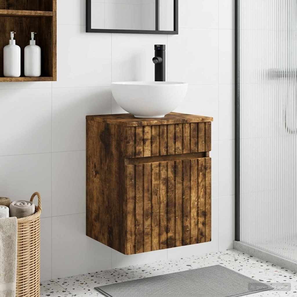 vidaXL Wandmontierte Waschbecken-Vanität Geräucherte Eiche