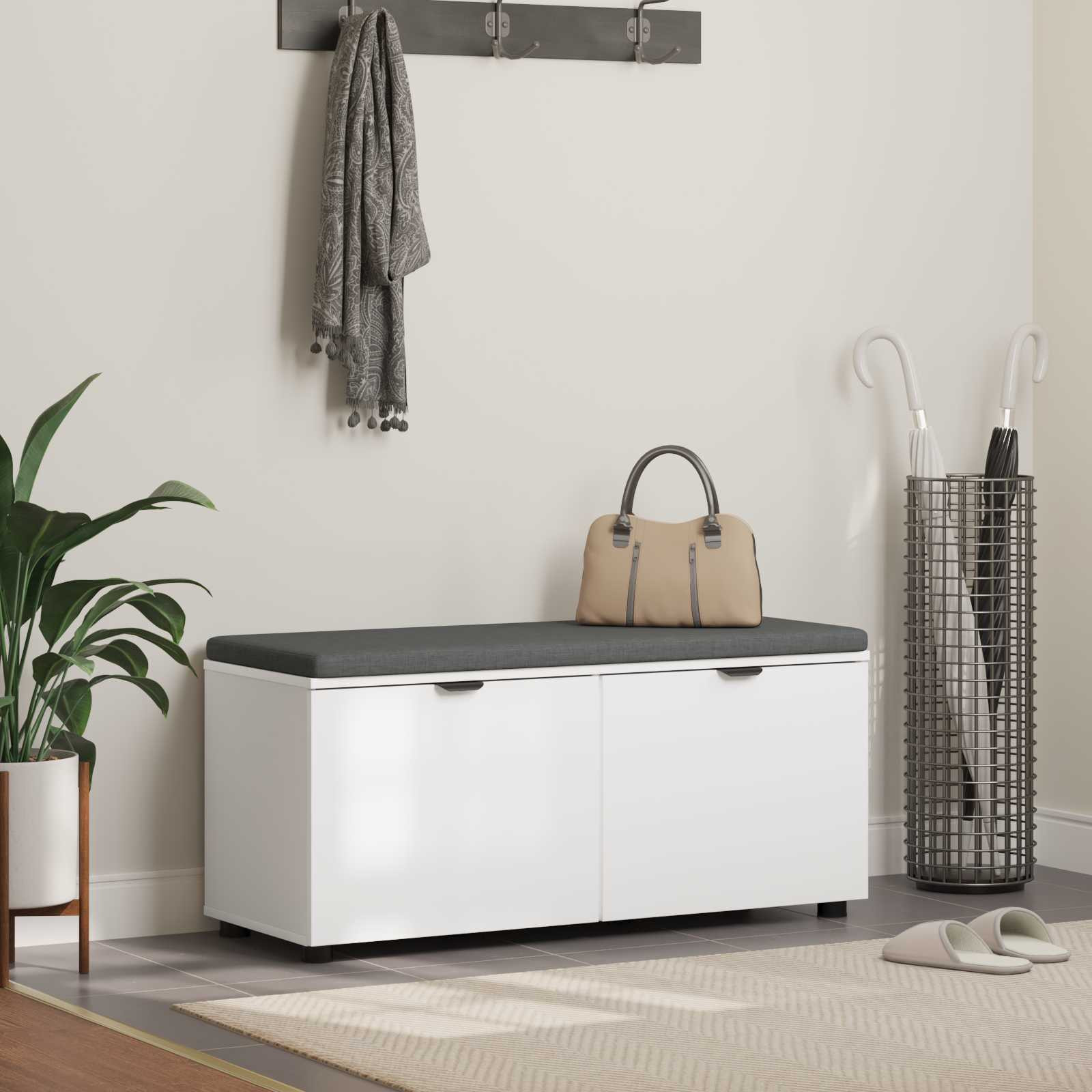 vidaXL Flurbank mit Kissen mit Regal mit Tür Weiß 100 x 38 x 46 cm