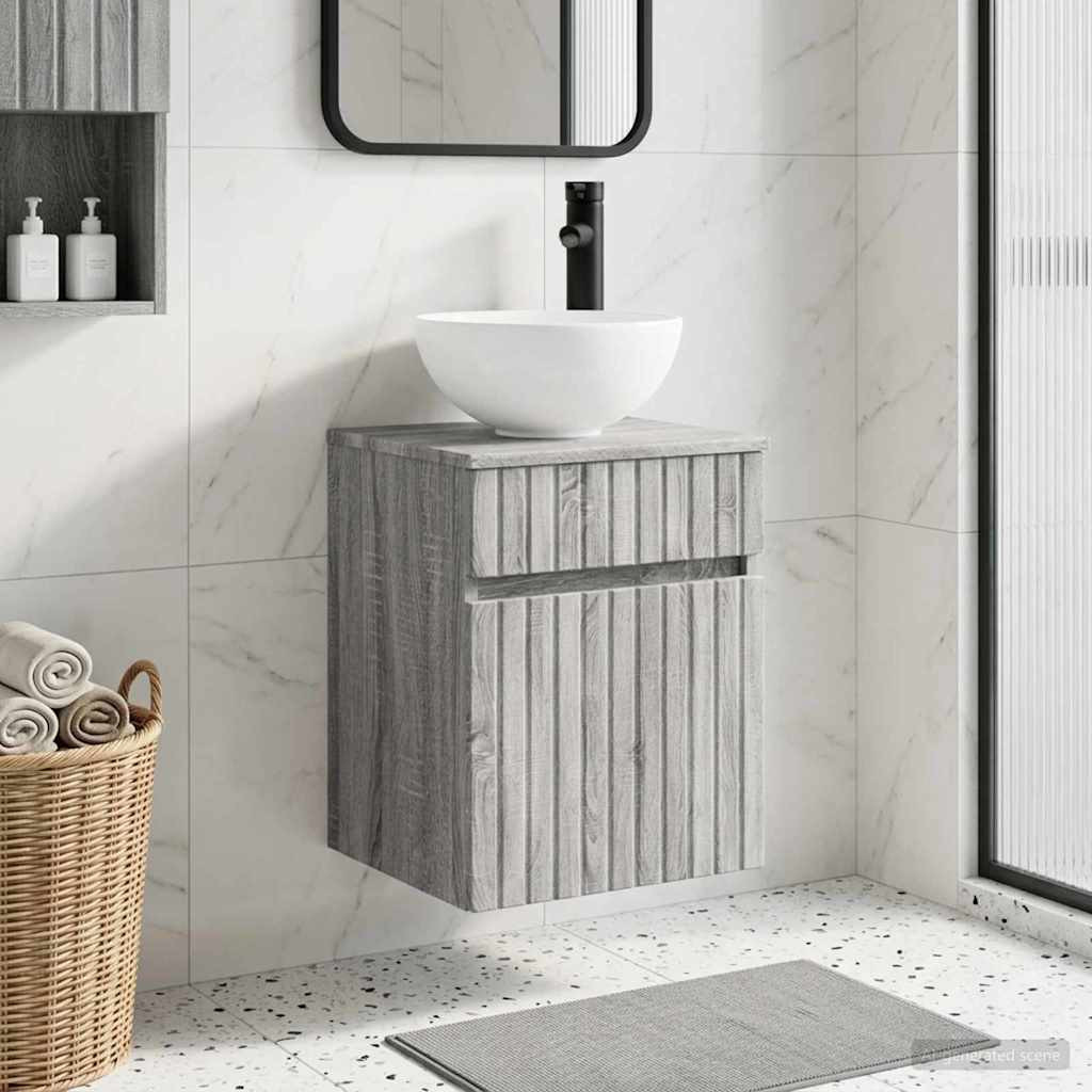 vidaXL Wandmontierte Waschbecken-Vanität Grau Sonoma 39 x 35 x 63 cm