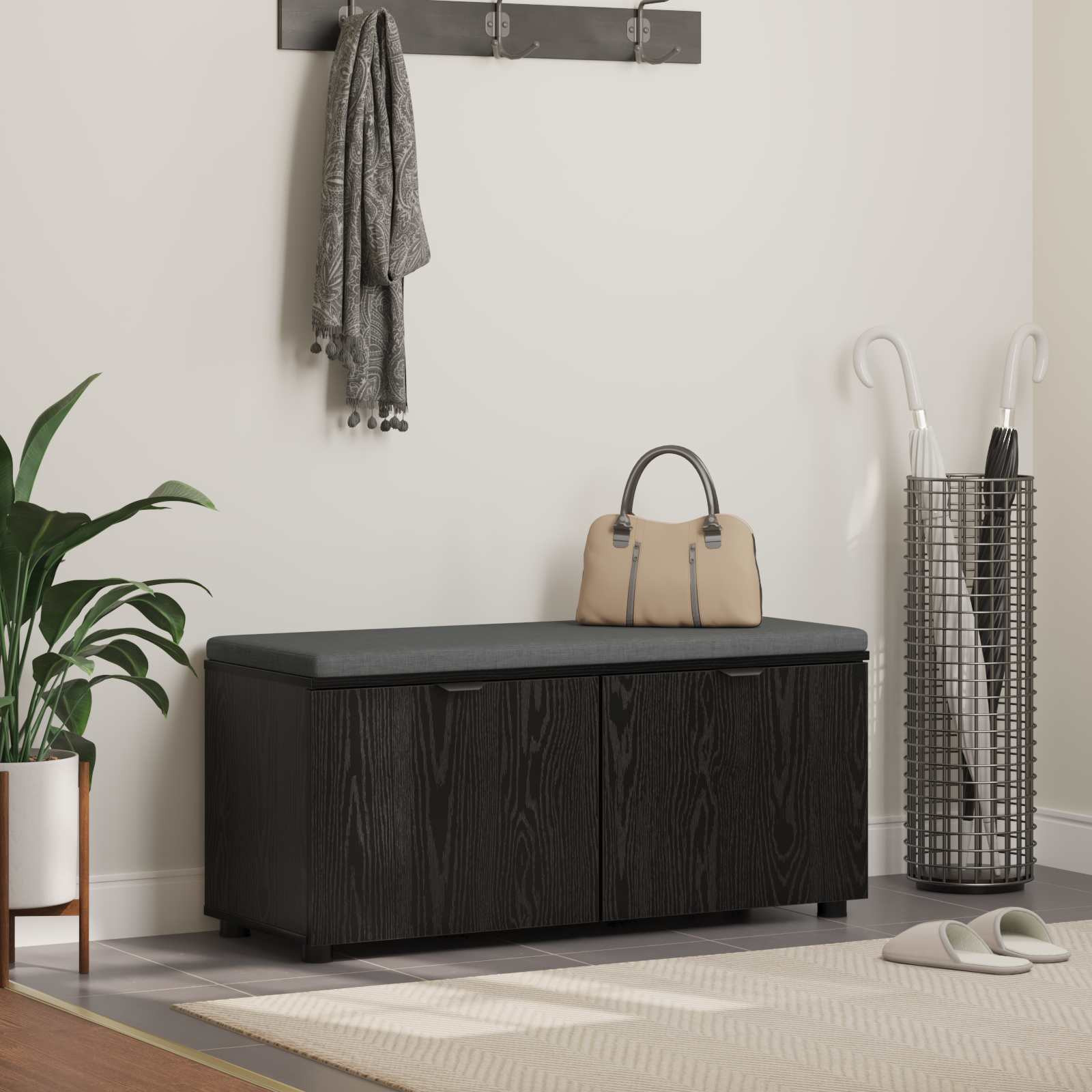 vidaXL Flurbank mit Kissen mit Regal Schwarze Eiche 100 x 38 x 46 cm