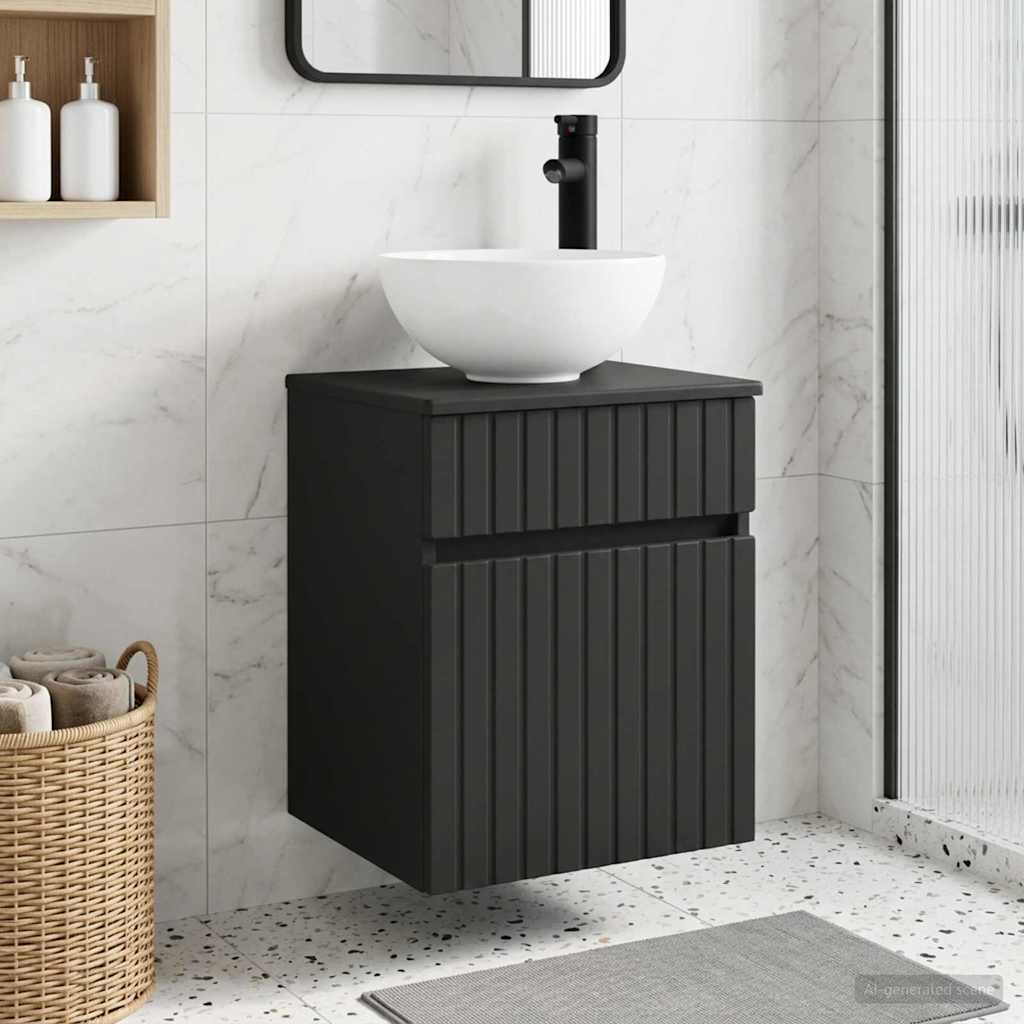 vidaXL Wandmontierte Waschbecken-Vanität Schwarz 39 x 41 x 64,5 cm