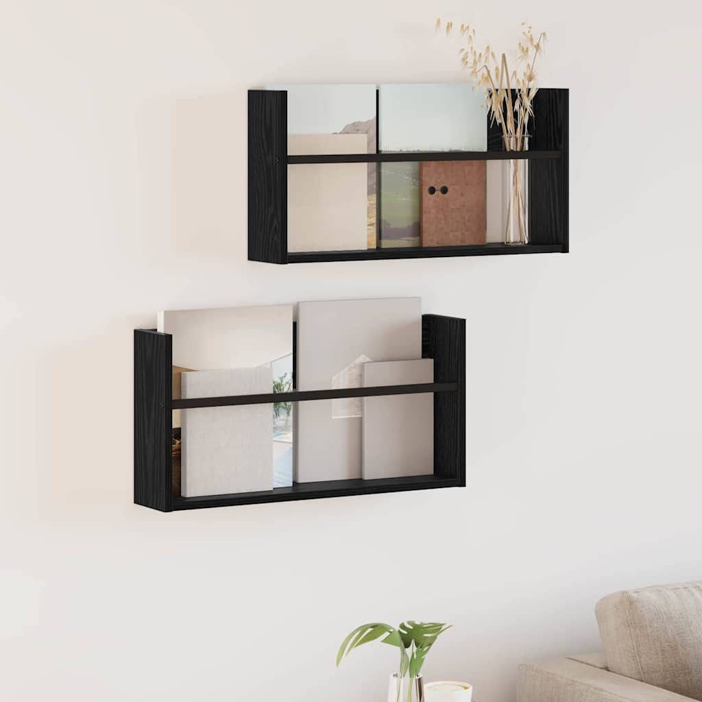 vidaXL Magazinregal 2 pcs Schwarz Eichen-Optik 60 x 12 x 30 cm
