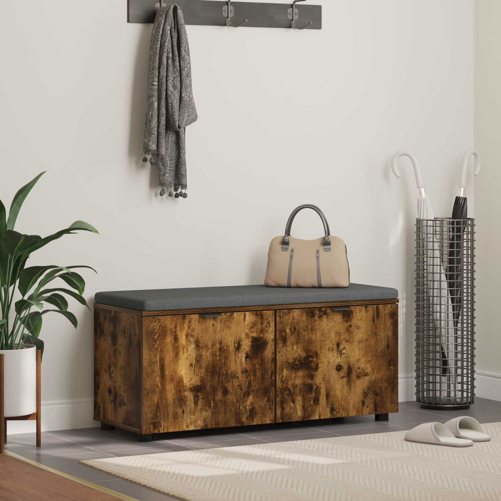 vidaXL Flurbank mit Kissen mit Tür Geräucherte Eiche 100 x 38 x 46 cm