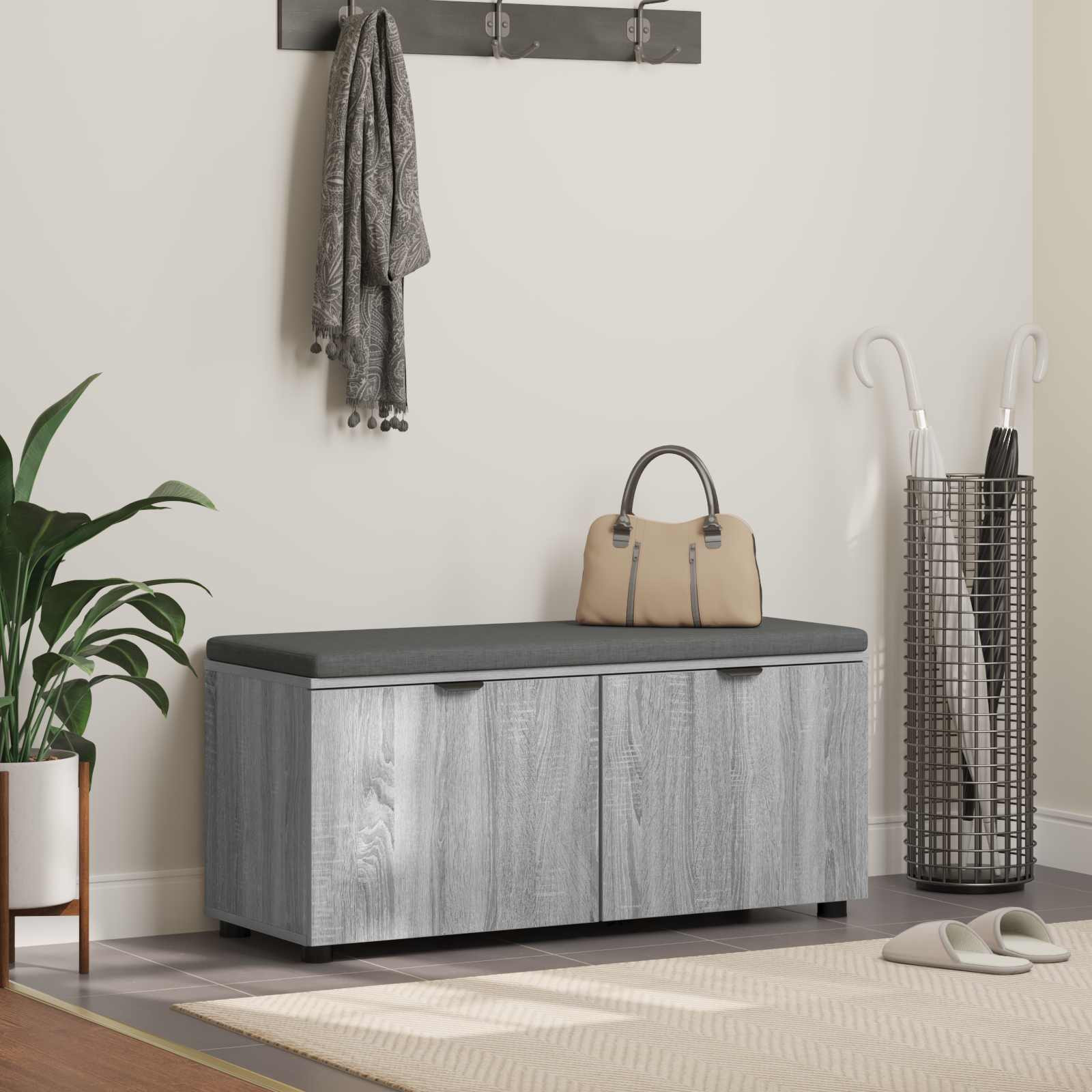 vidaXL Flurbank mit Kissen mit Regal Graues Sonoma 100 x 38 x 46 cm