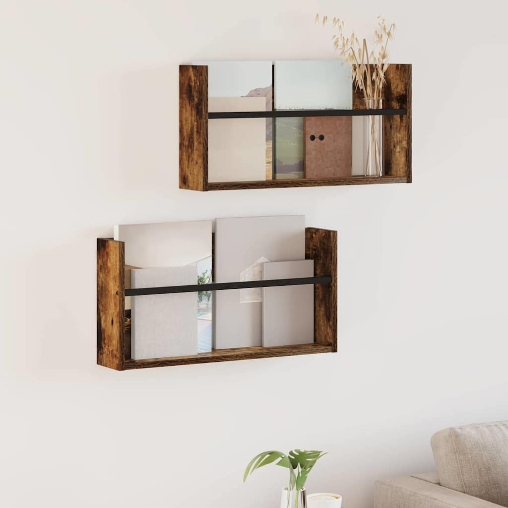vidaXL Magazinregal mit Regal 2 pcs Geräucherte Eiche 60 x 12 x 30 cm
