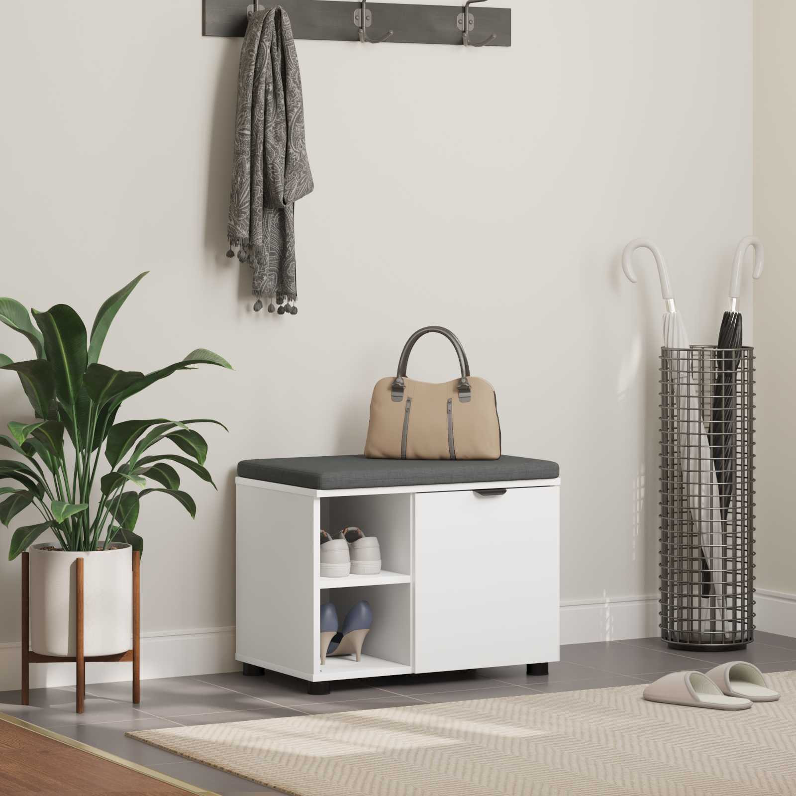 vidaXL Flurbank mit Kissen mit Regal mit Speicher Weiß 60 x 38 x 46 cm