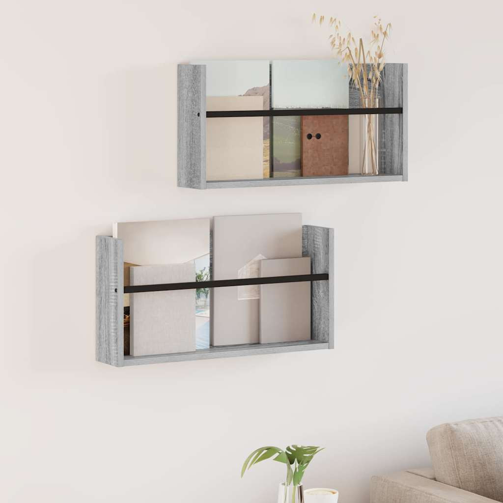 vidaXL Magazinregal 2 pcs Graues Sonoma 60 x 12 x 30 cm Holzwerkstoff