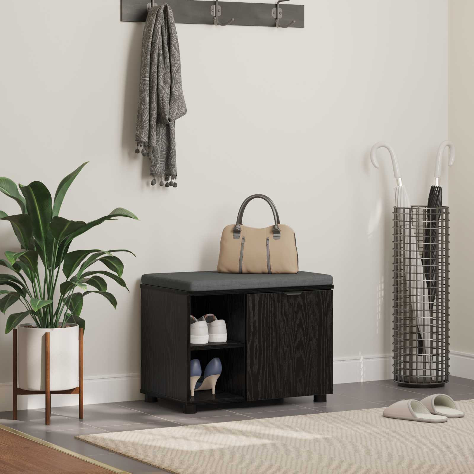 vidaXL Flurbank mit Kissen mit Regal Schwarze Eiche 60 x 38 x 46 cm