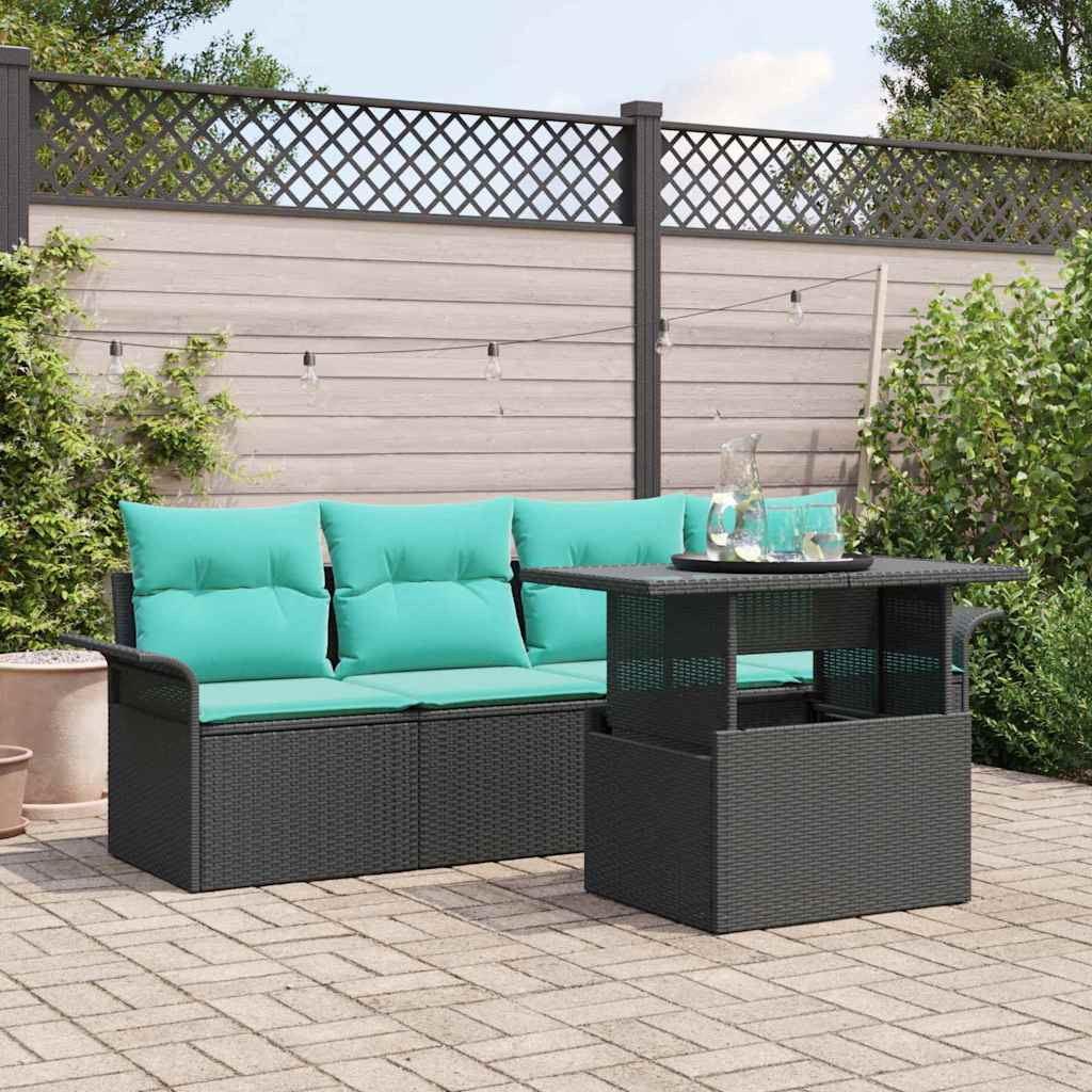 vidaXL Gartensofa-set mit Kissen 5 pcs Schwarz Poly-Rattan