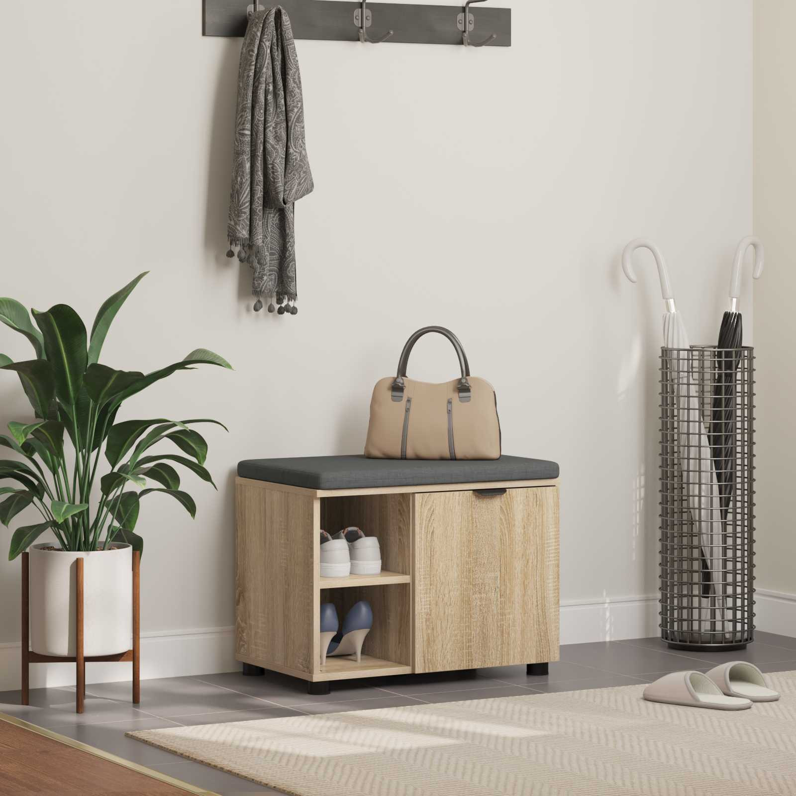 vidaXL Flurbank mit Kissen mit Regal Sonoma-Eiche 60 x 38 x 46 cm