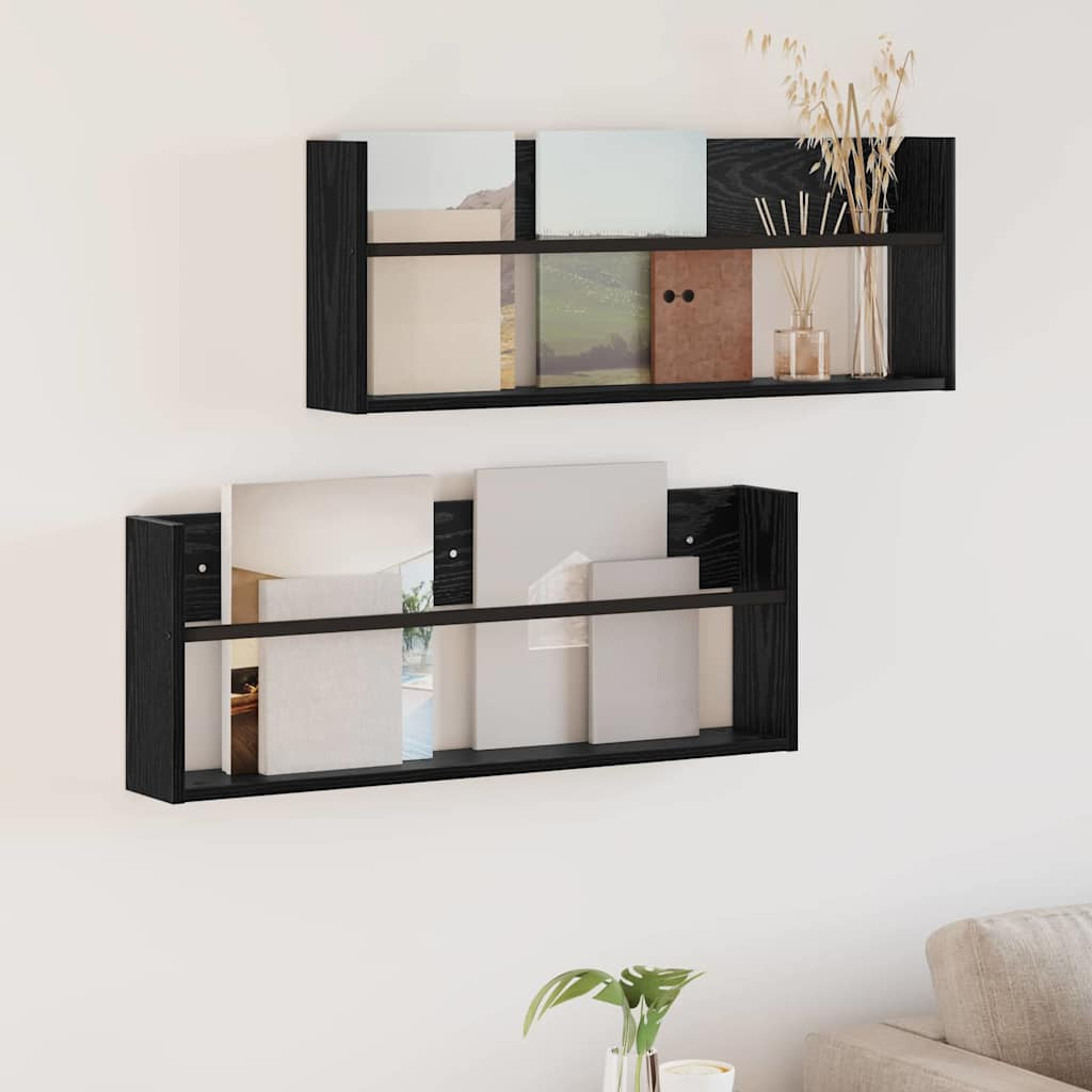 vidaXL Magazinregal 2 pcs Schwarz Eichen-Optik 80 x 12 x 30 cm