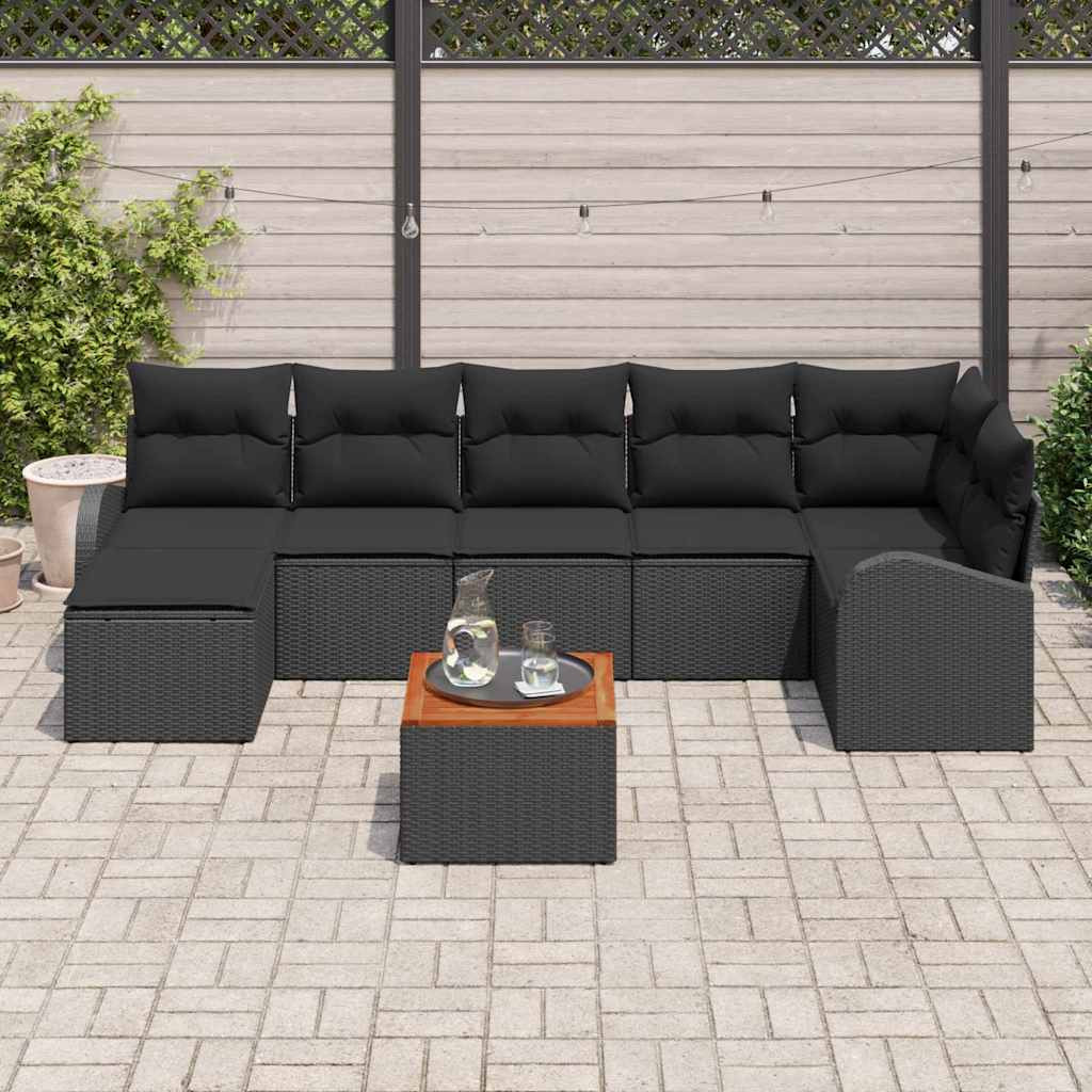vidaXL Gartensofa-set mit Kissen 8 pcs Schwarz Poly-Rattan