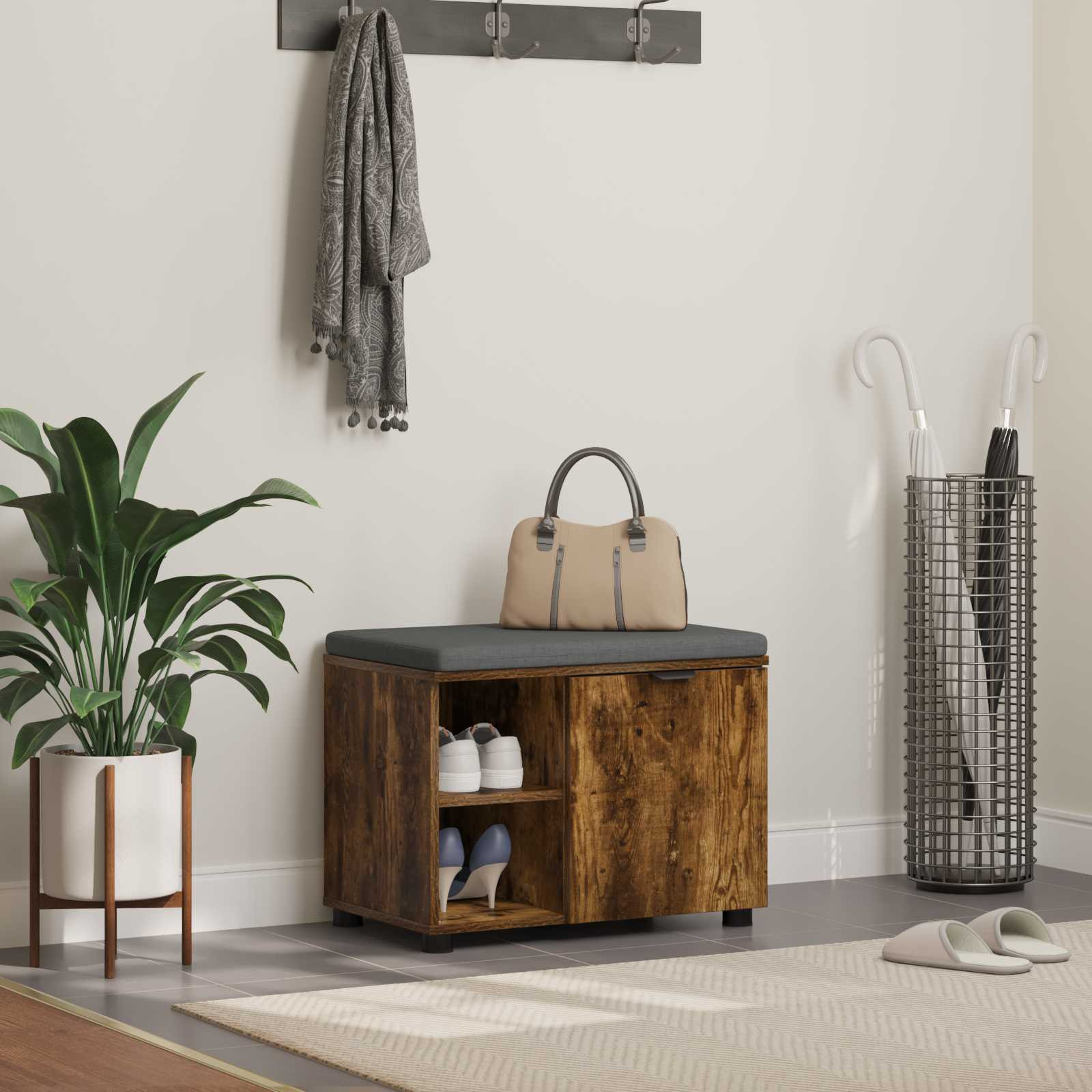 vidaXL Flurbank mit Kissen mit Regal Geräucherte Eiche 60 x 38 x 46 cm