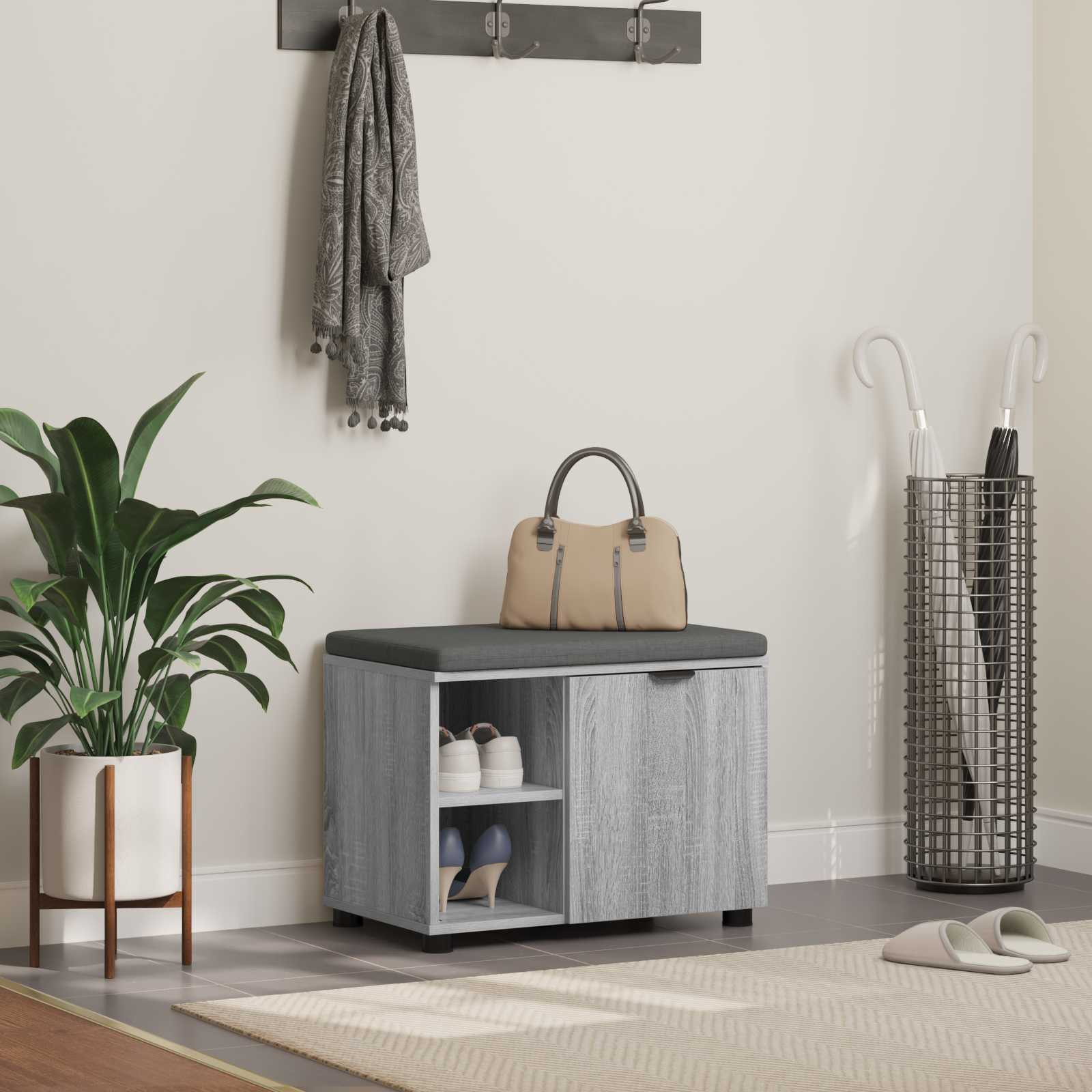 vidaXL Flurbank mit Kissen mit Regal Graues Sonoma 60 x 38 x 46 cm