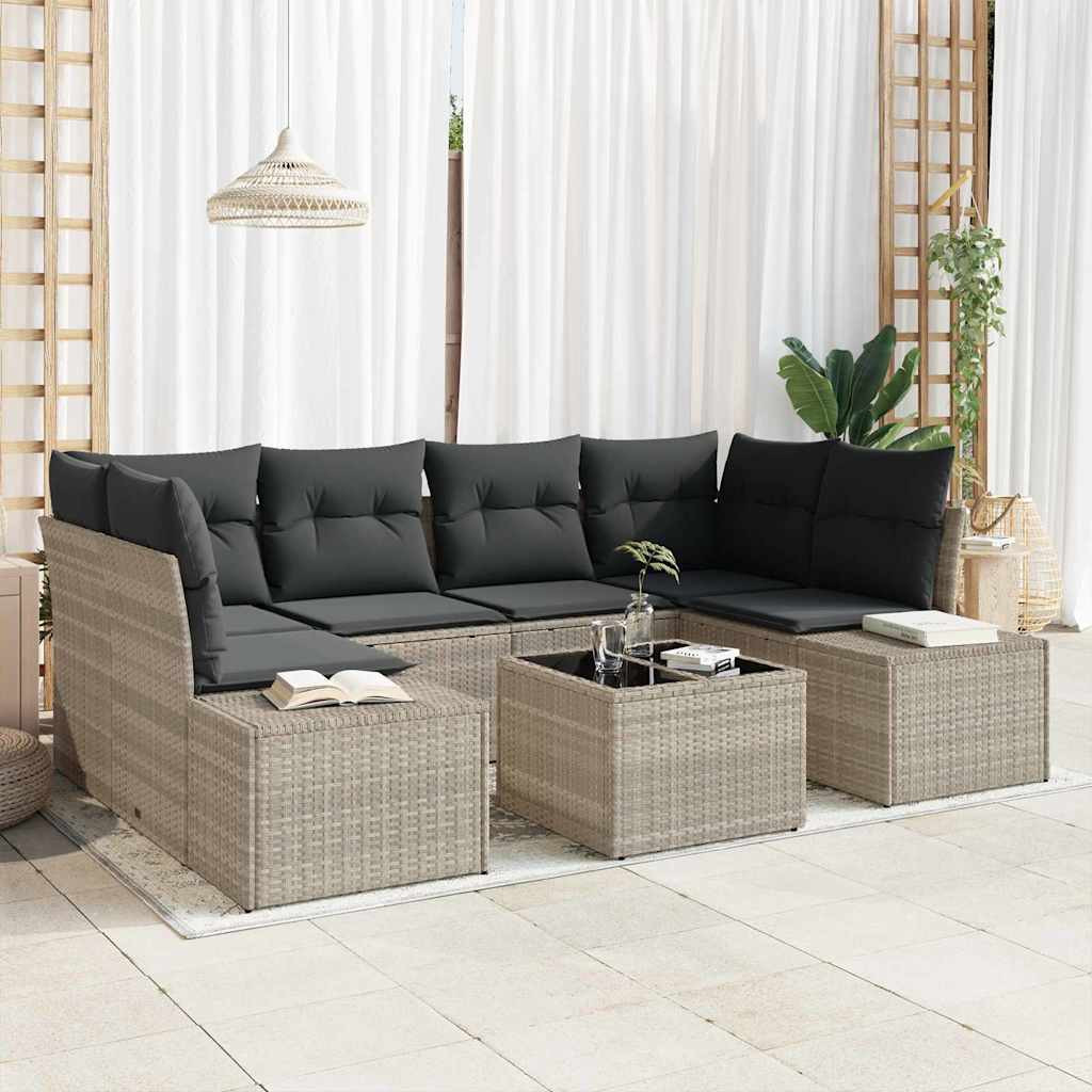vidaXL Sofa Set mit Kissen 7 pcs Hellgrau Poly Rattan
