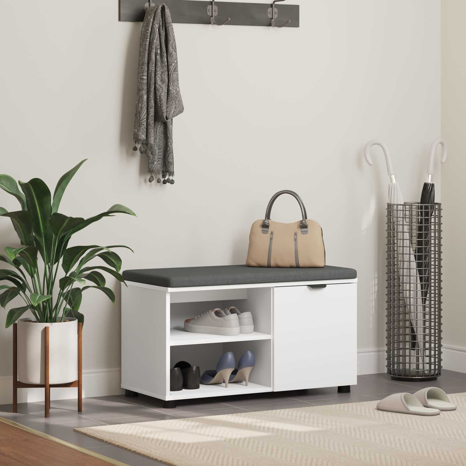 vidaXL Flurbank mit Kissen mit Regal mit Speicher Weiß 80 x 38 x 46 cm