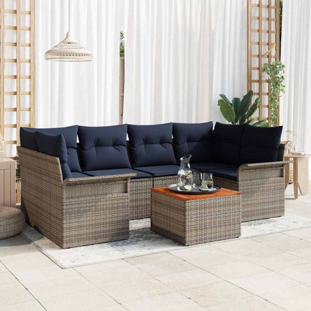 vidaXL Gartensofa-set mit Kissen 7 pcs Grau Poly-Rattan