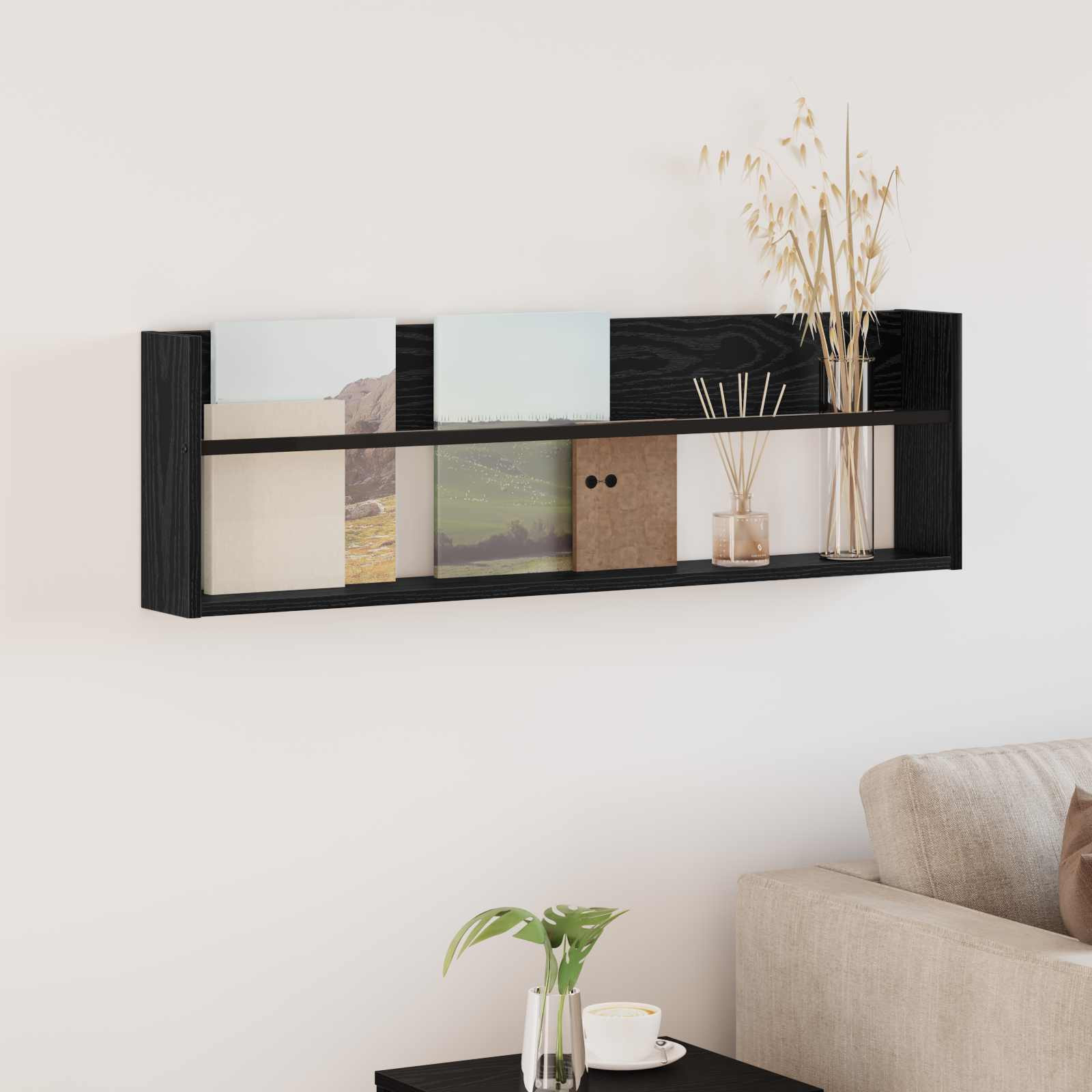 vidaXL Magazinregal mit Regal Schwarz Eichen-Optik 100 x 12 x 30 cm