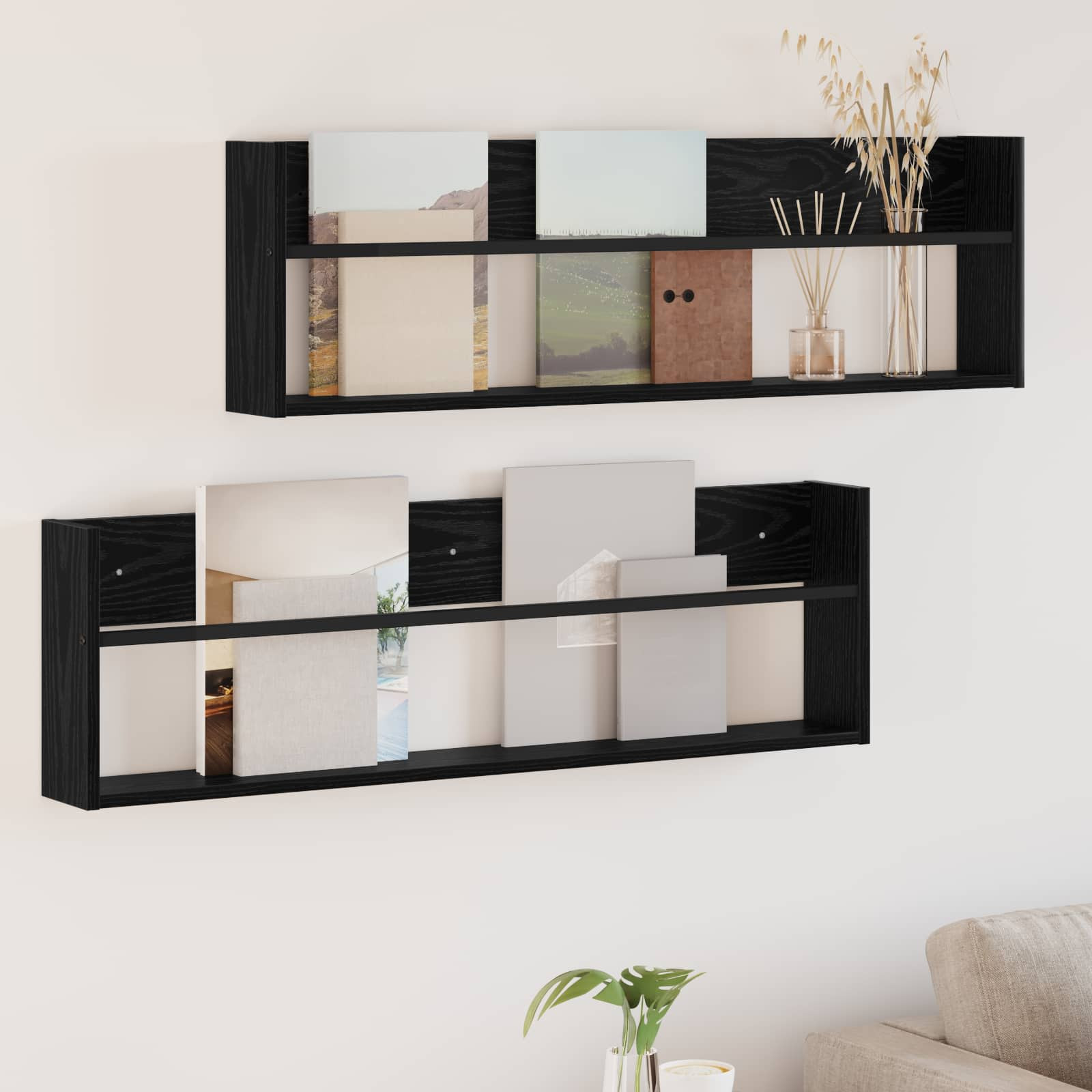vidaXL Magazinregal 2 pcs Schwarz Eichen-Optik 100 x 12 x 30 cm