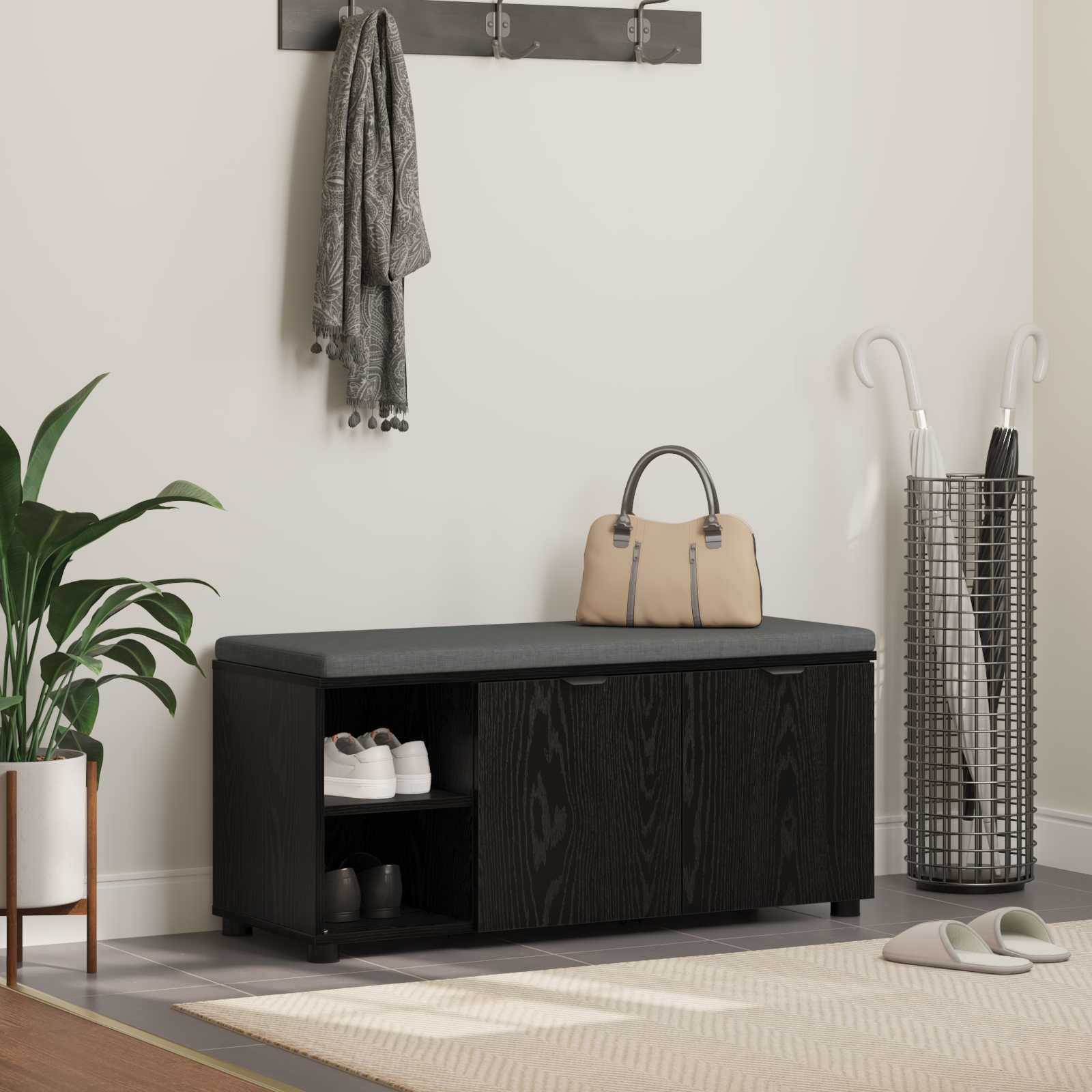 vidaXL Flurbank mit Kissen mit Regal Schwarze Eiche 100 x 38 x 46 cm