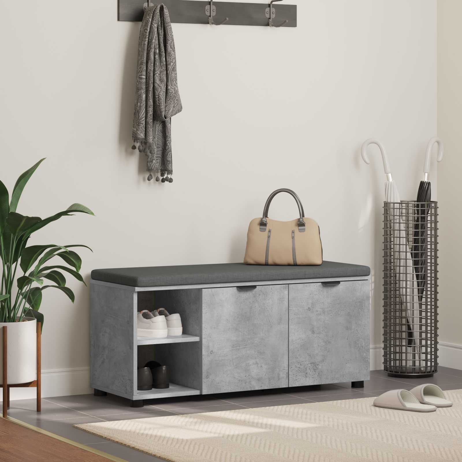 vidaXL Flurbank mit Kissen mit Regal Betongrau 100 x 38 x 46 cm