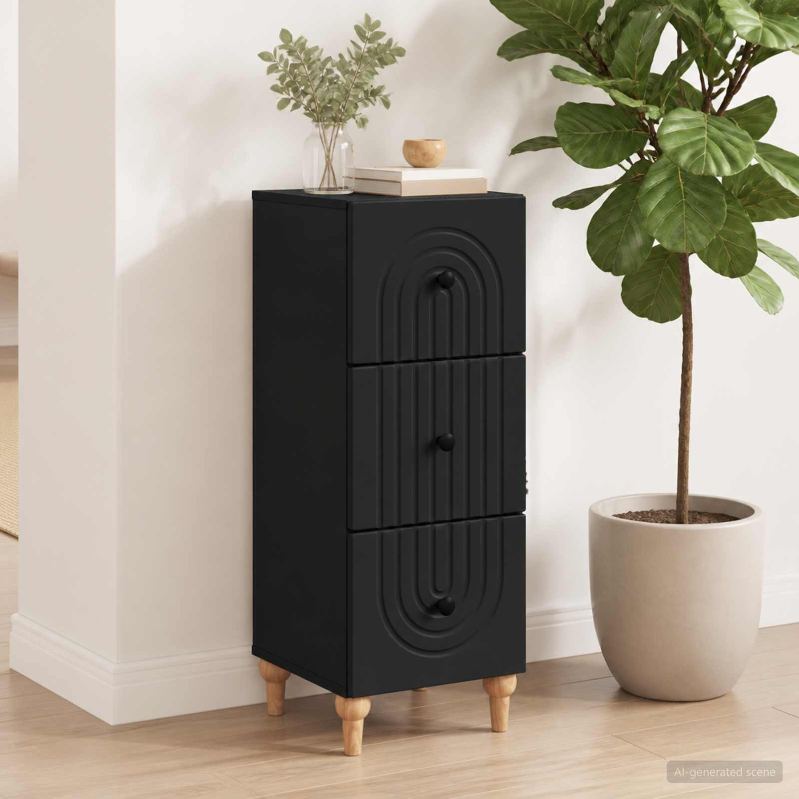 vidaXL Schubladenschrank Schwarz 33 x 34,5 x 90 cm Holzwerkstoff