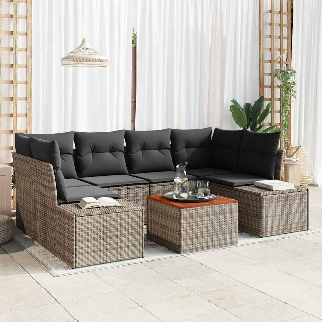 vidaXL Gartensofa-set mit Kissen 7 pcs Grau Poly-Rattan