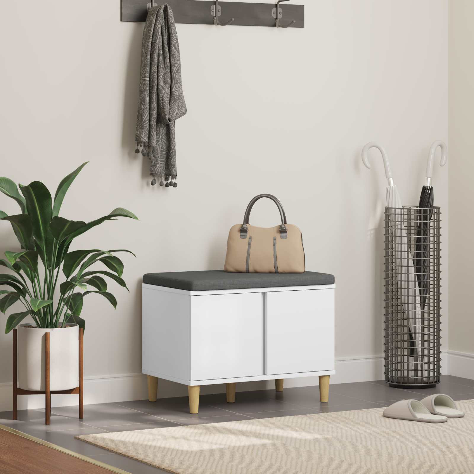 vidaXL Flurbank Weiß 60 x 38 x 46 cm Holzwerkstoff und Stoff