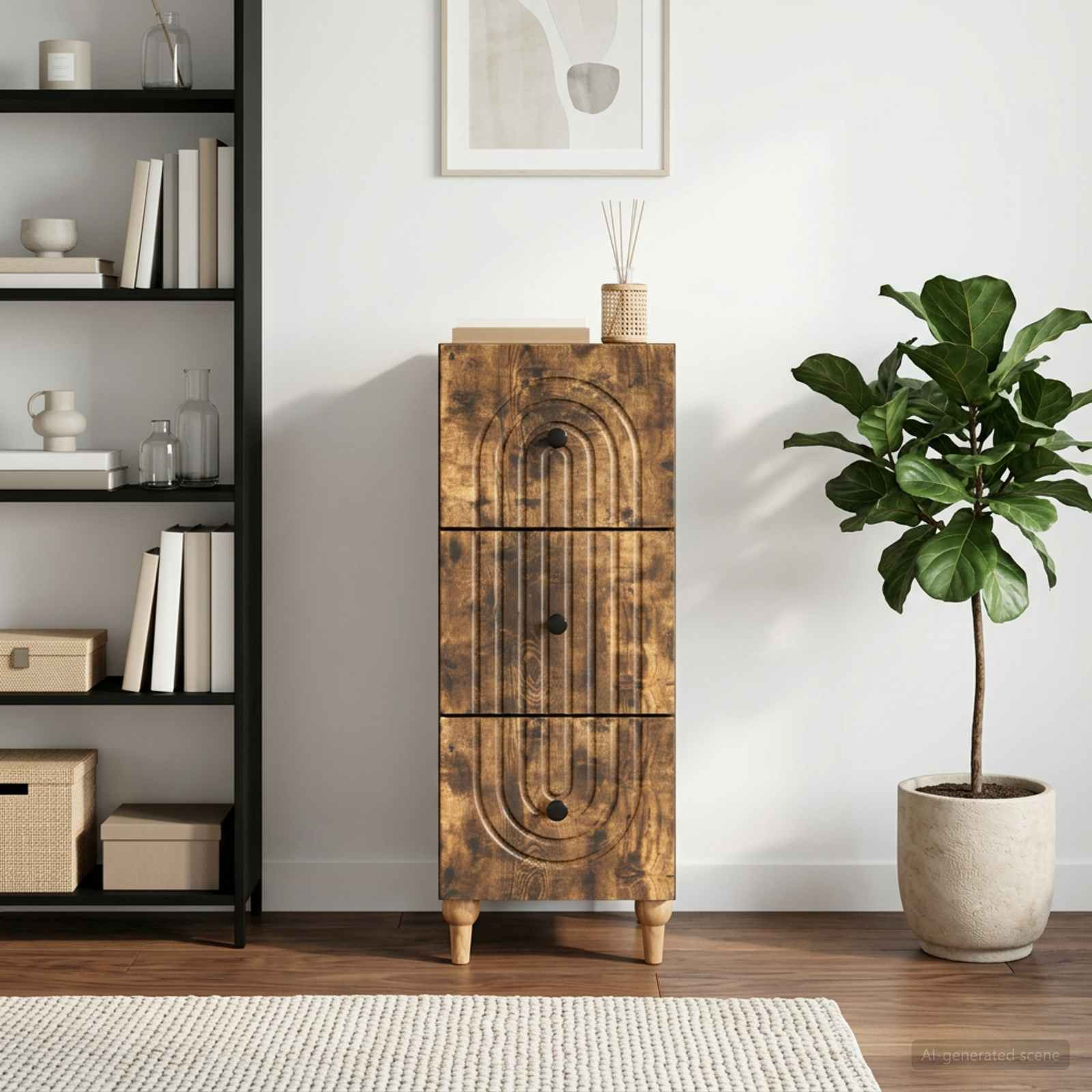 vidaXL Schubladenschrank Geräucherte Eiche 33 x 34,5 x 90 cm