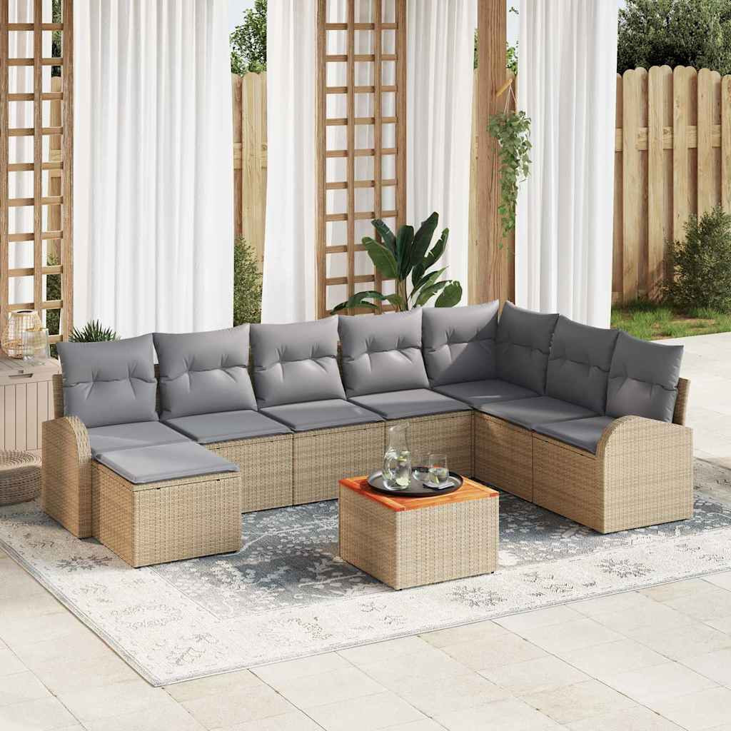 vidaXL Gartensofa-set mit Kissen 9 pcs Beige Poly-Rattan