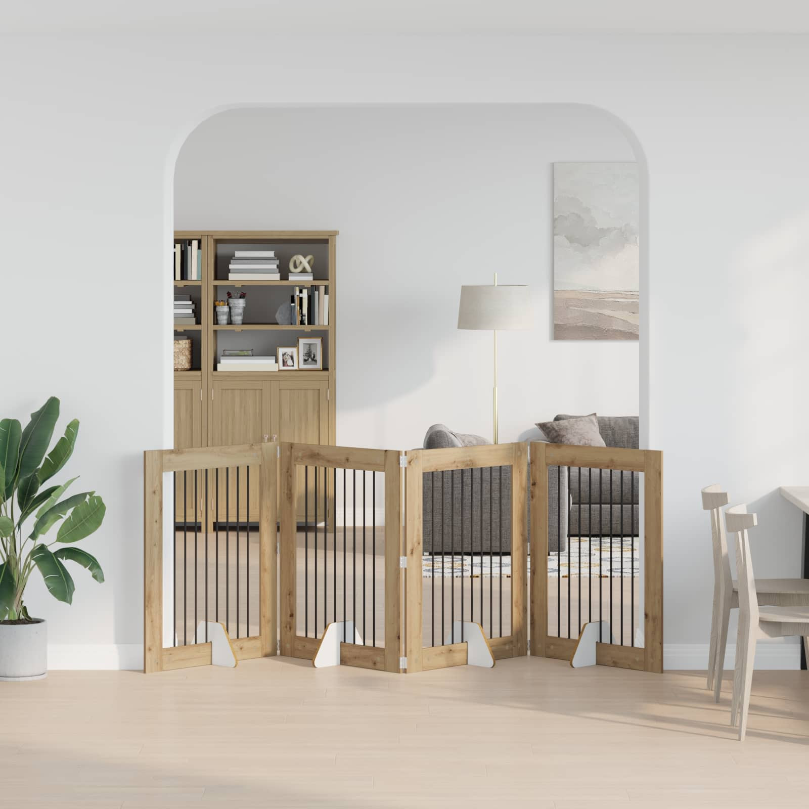 vidaXL Klappbares Hundetor mit Ständern 4 pcs Artisan-Eiche 321 cm