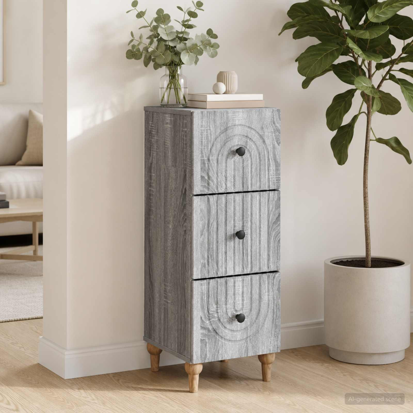 vidaXL Schubladenschrank Graues Sonoma 33 x 34,5 x 90 cm Holzwerkstoff