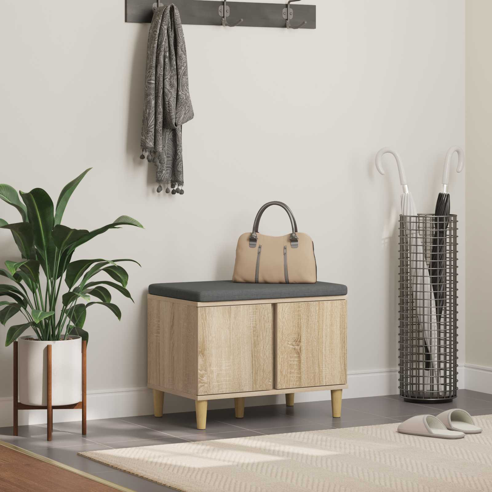 vidaXL Flurbank mit Kissen mit Speicher Sonoma-Eiche 60 x 38 x 46 cm