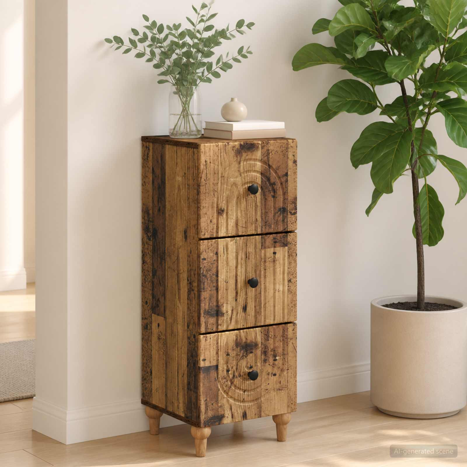 vidaXL Schubladenschrank Altholz 33 x 34,5 x 90 cm Holzwerkstoff
