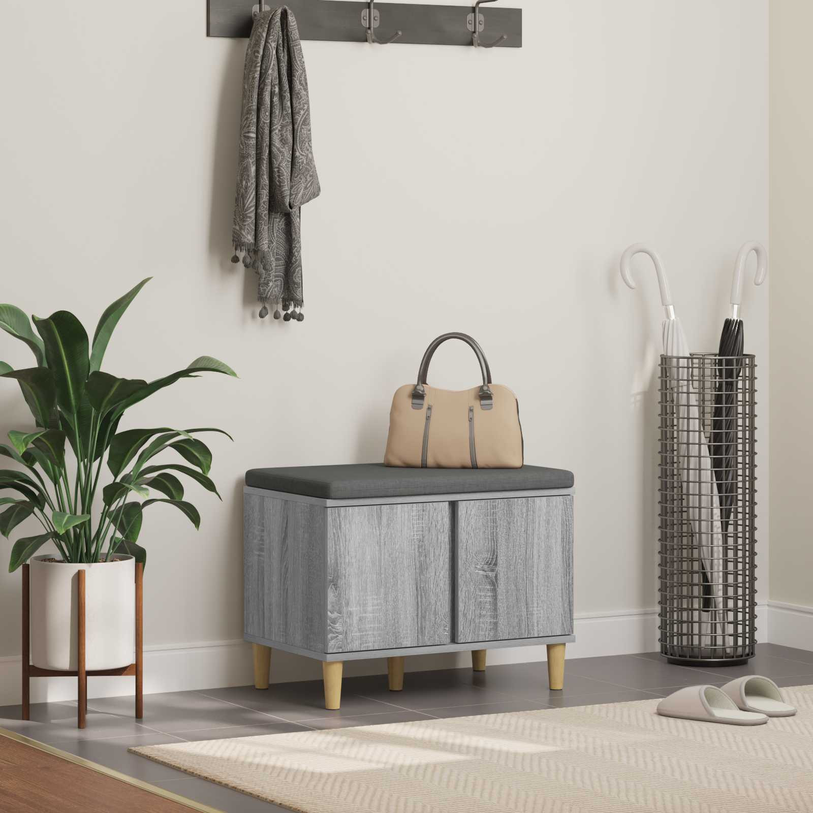 vidaXL Flurbank mit Kissen mit Speicher Graues Sonoma 60 x 38 x 46 cm
