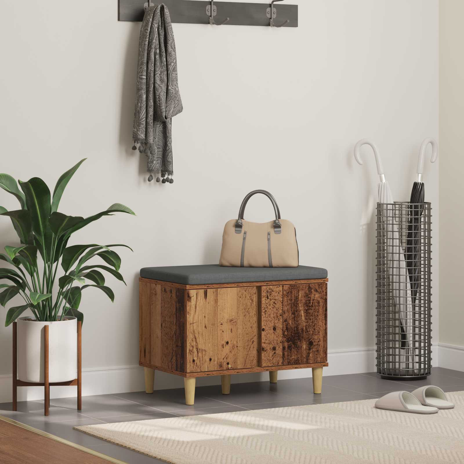 vidaXL Flurbank mit Kissen mit Speicher Altholz 60 x 38 x 46 cm