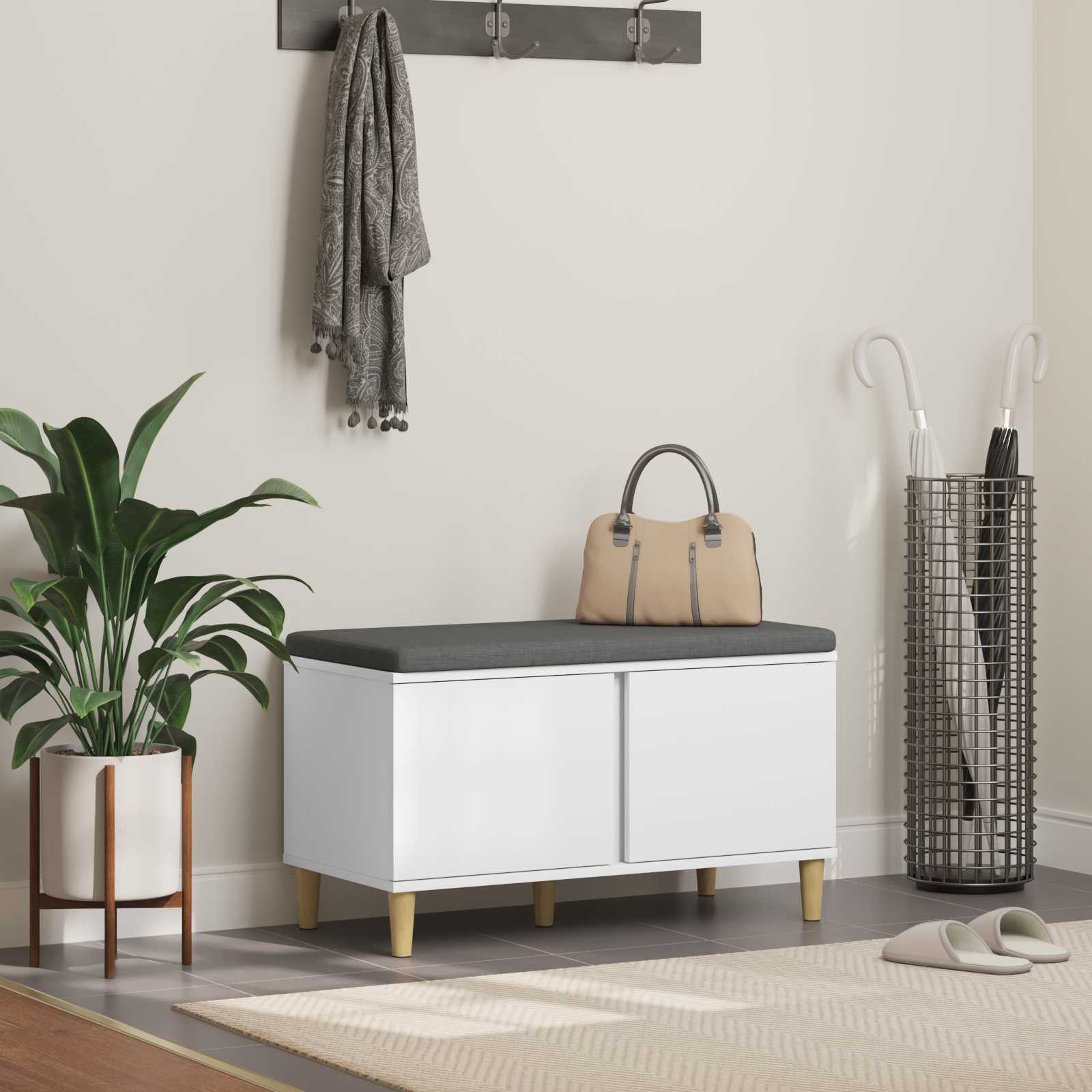 vidaXL Flurbank mit Kissen mit Speicher mit Tür Weiß 80 x 38 x 46 cm
