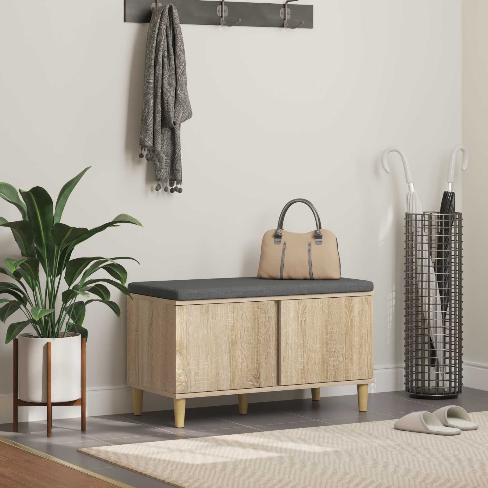 vidaXL Flurbank mit Kissen mit Speicher Sonoma-Eiche 80 x 38 x 46 cm
