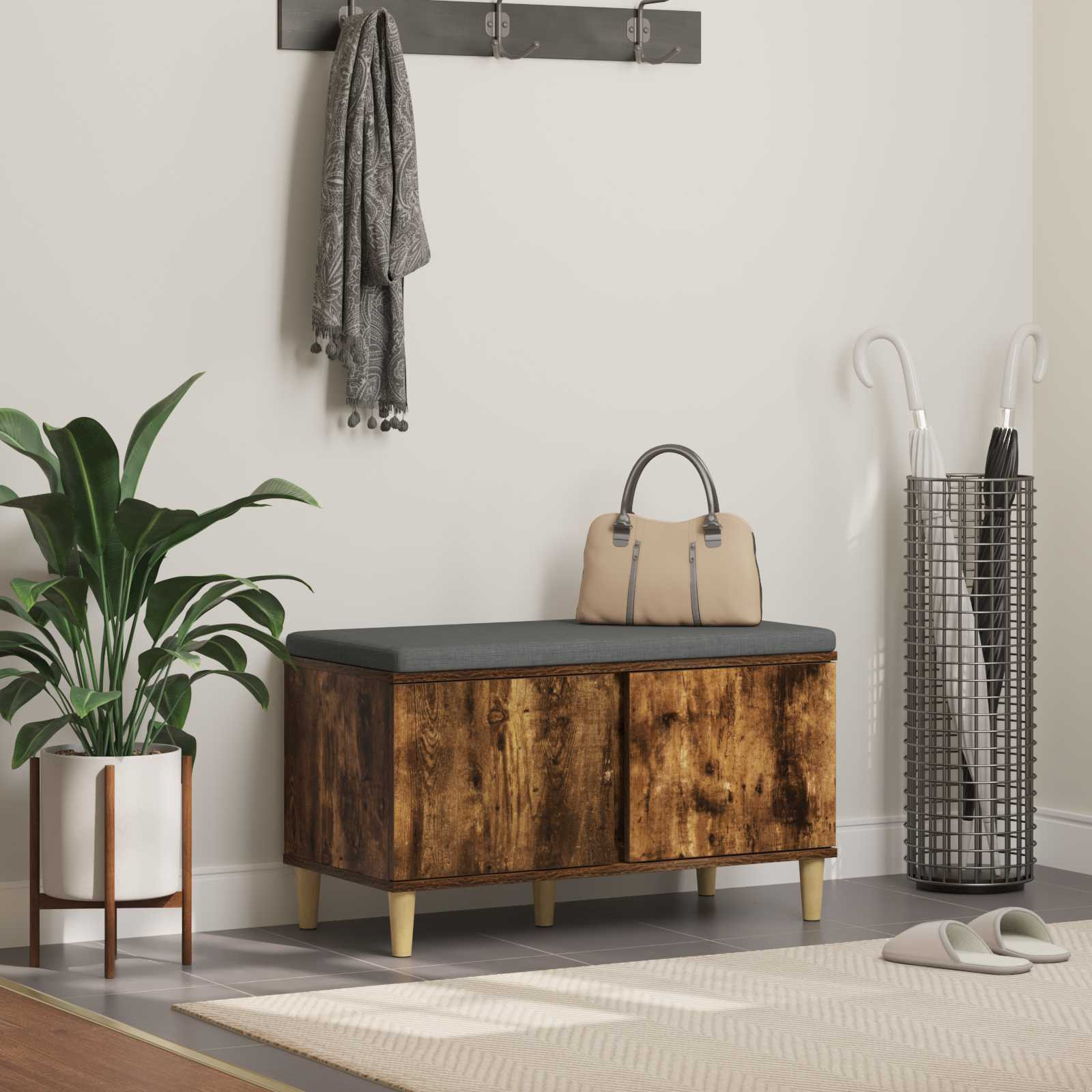 vidaXL Flurbank mit Kissen mit Tür Geräucherte Eiche 80 x 38 x 46 cm