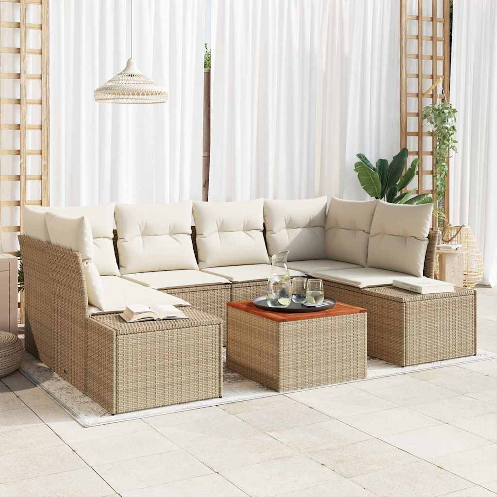 vidaXL Gartensofa-set mit Kissen 7 pcs Beige Poly-Rattan