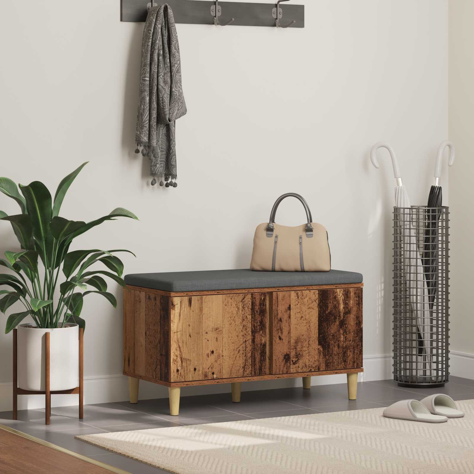 vidaXL Flurbank mit Kissen mit Speicher Altholz 80 x 38 x 46 cm